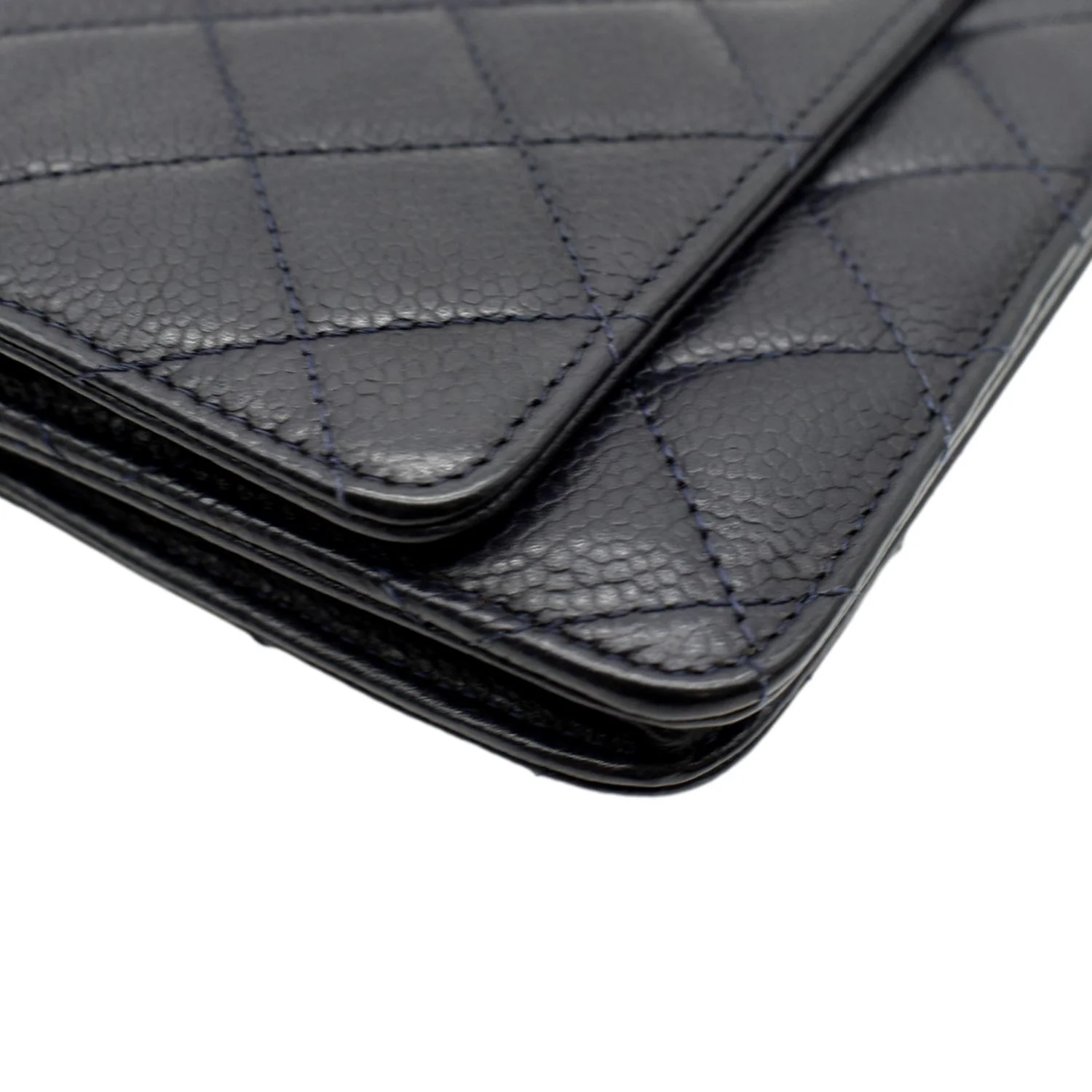CHANEL WOC Quilted Caviar Leather Crossbody Wallet Navy Blue - Image 5