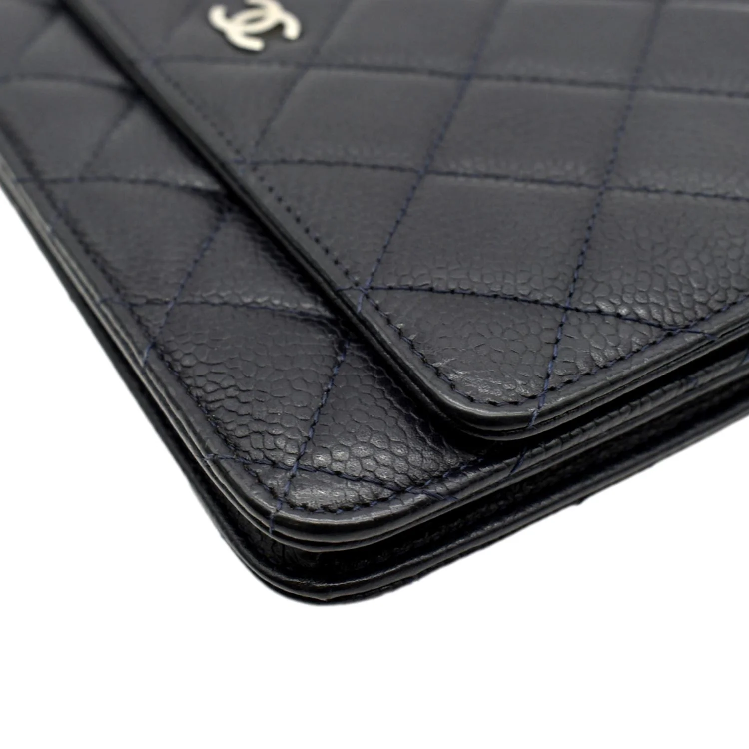 CHANEL WOC Quilted Caviar Leather Crossbody Wallet Navy Blue - Image 7