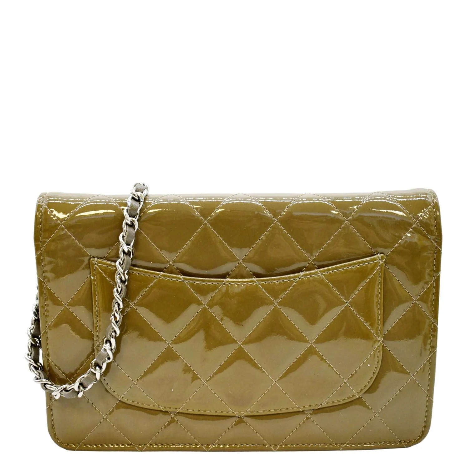 CHANEL Patent Leather Wallet on Chain Crossbody Bag Beige - Image 3