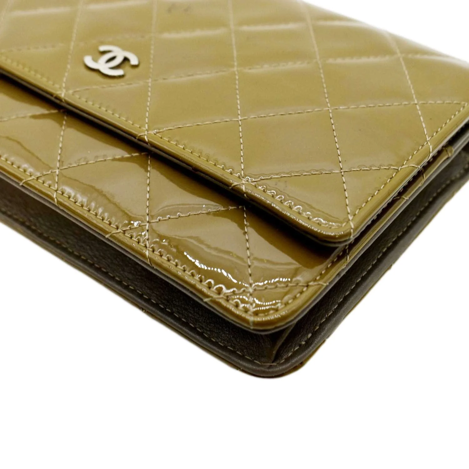 CHANEL Patent Leather Wallet on Chain Crossbody Bag Beige - Image 8