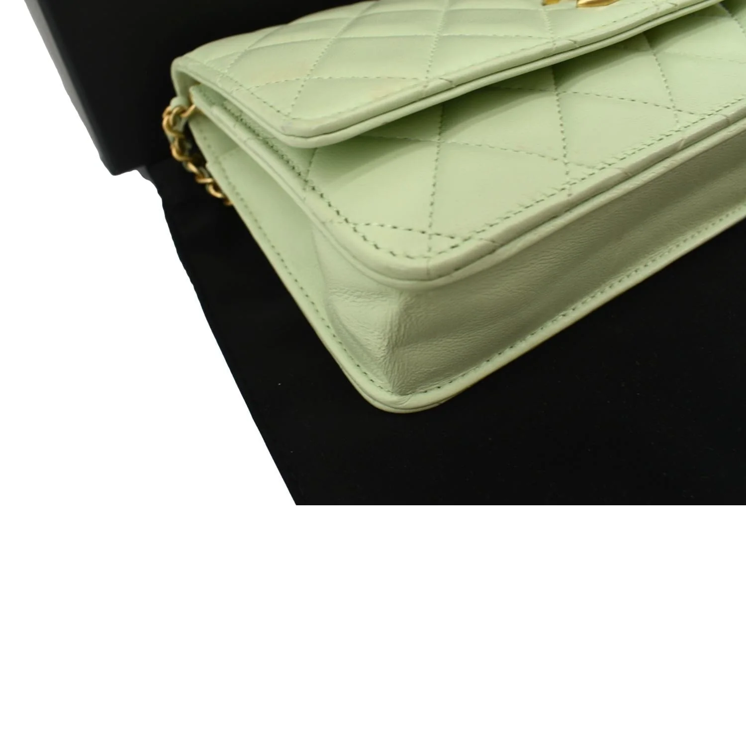 CHANEL CC Pearl Crush Lambskin Leather Wallet On Chain Crossbody Bag Light Green - Image 8