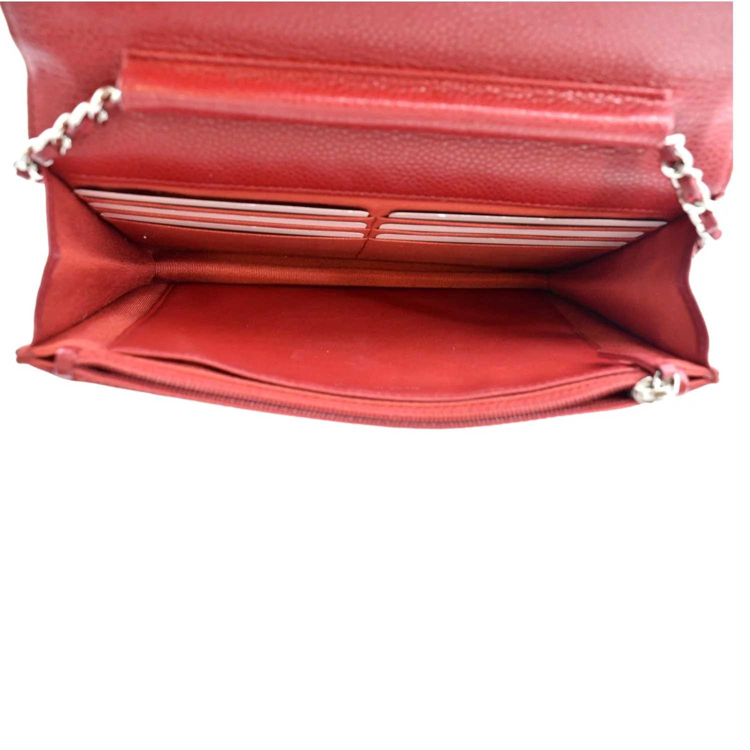 CHANEL CC WOC Caviar Leather Wallet On Chain Crossbody Bag Red - Image 10