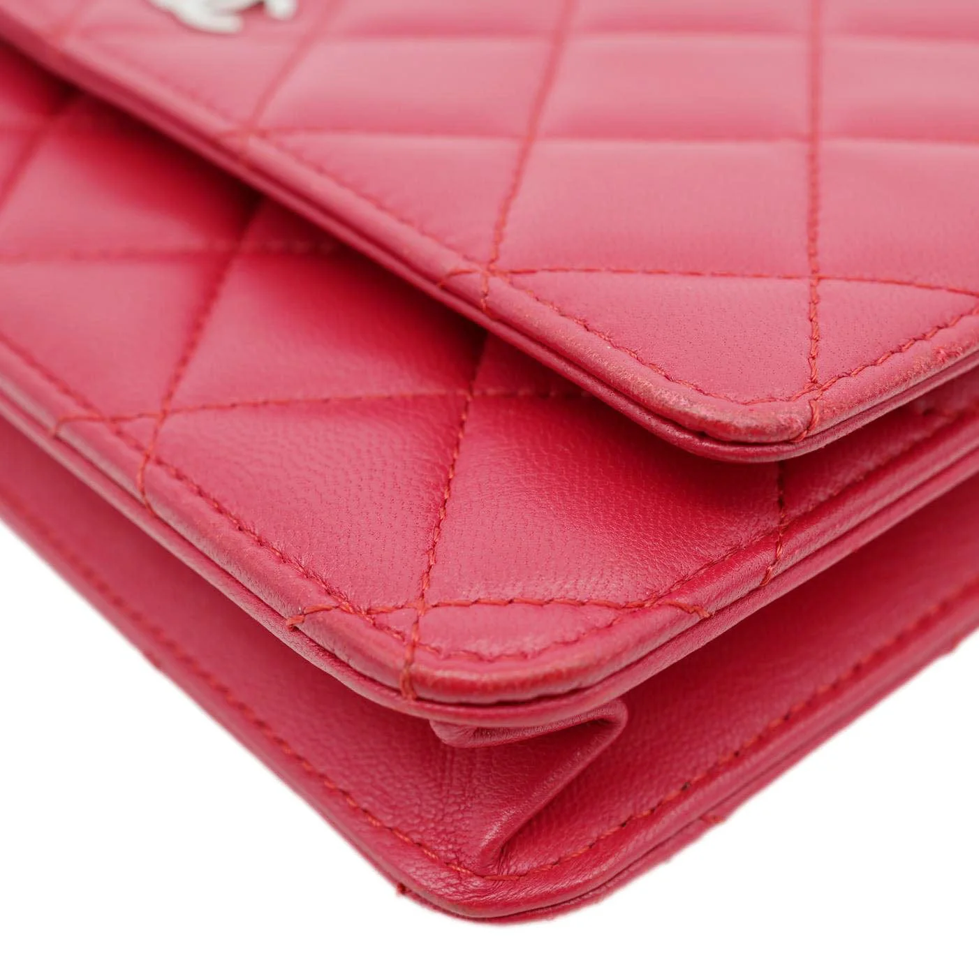 CHANEL Quilted Lambskin Leather Wallet On Chain Bag Dark Pink - Image 11