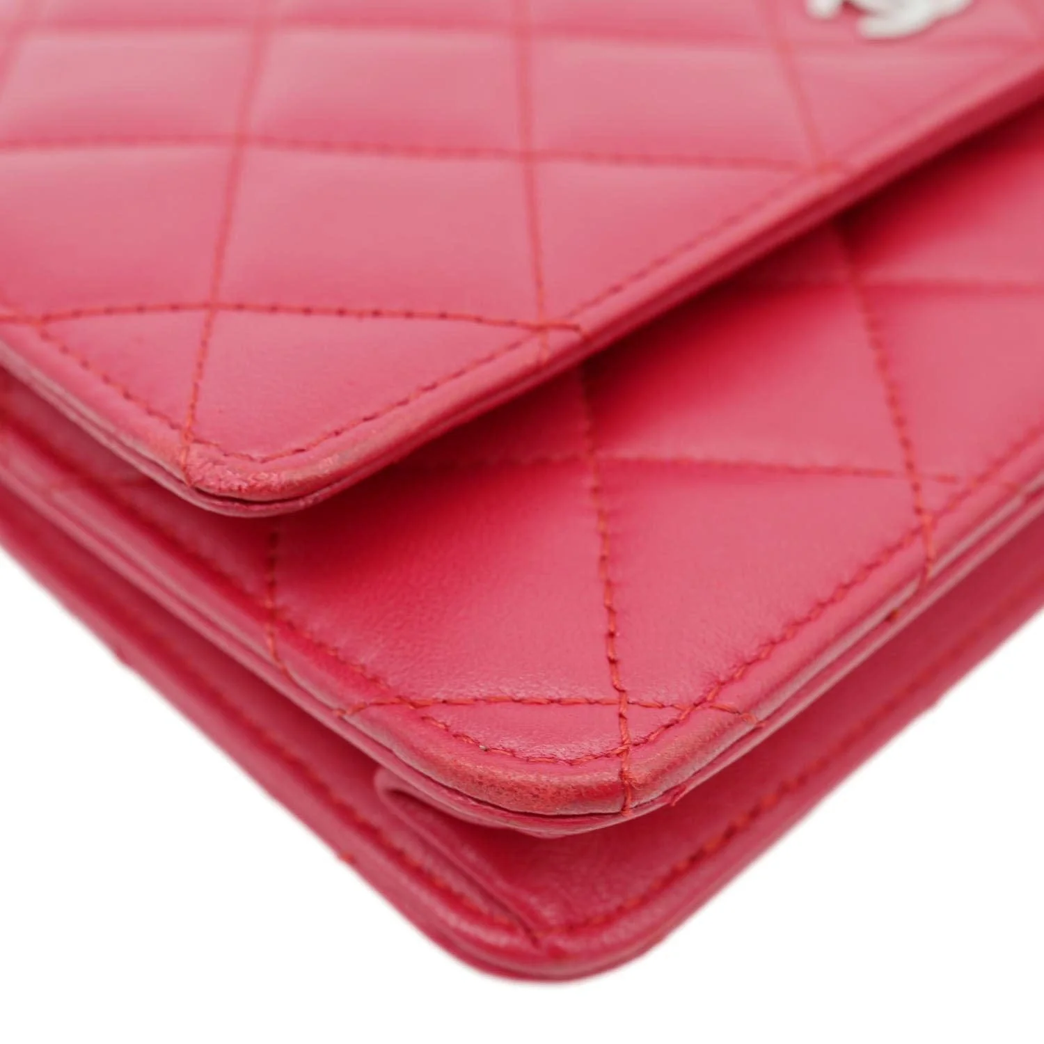 CHANEL Quilted Lambskin Leather Wallet On Chain Bag Dark Pink - Image 8
