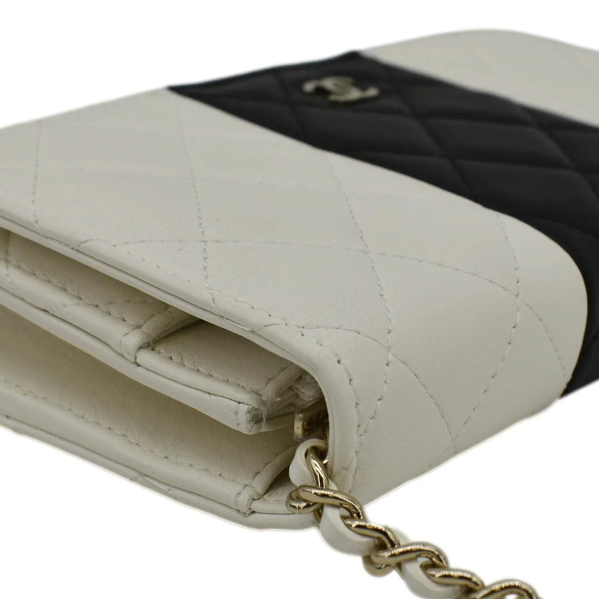 CHANEL WOC Quilted Leather Crossbody Bag White - Image 6
