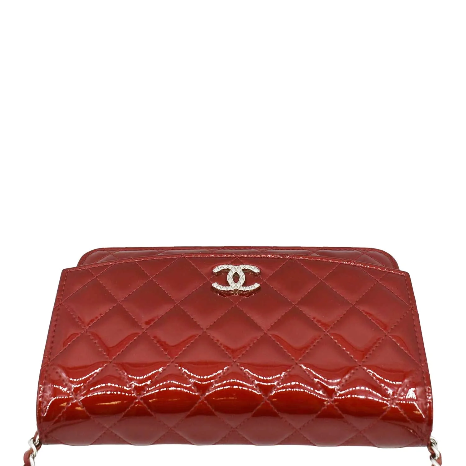 CHANEL Brilliant WOC Quilted Patent Leather Crossbody Wallet Red - Image 4