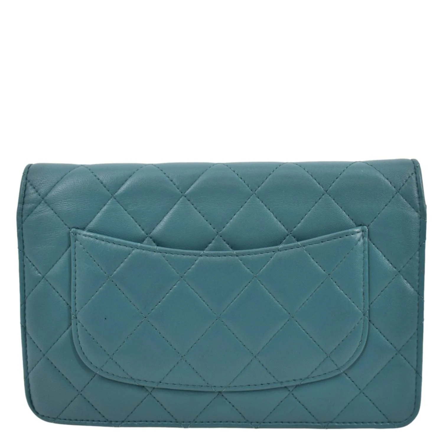 CHANEL WOC Quilted Leather Crossbody Wallet Light Blue - Image 4