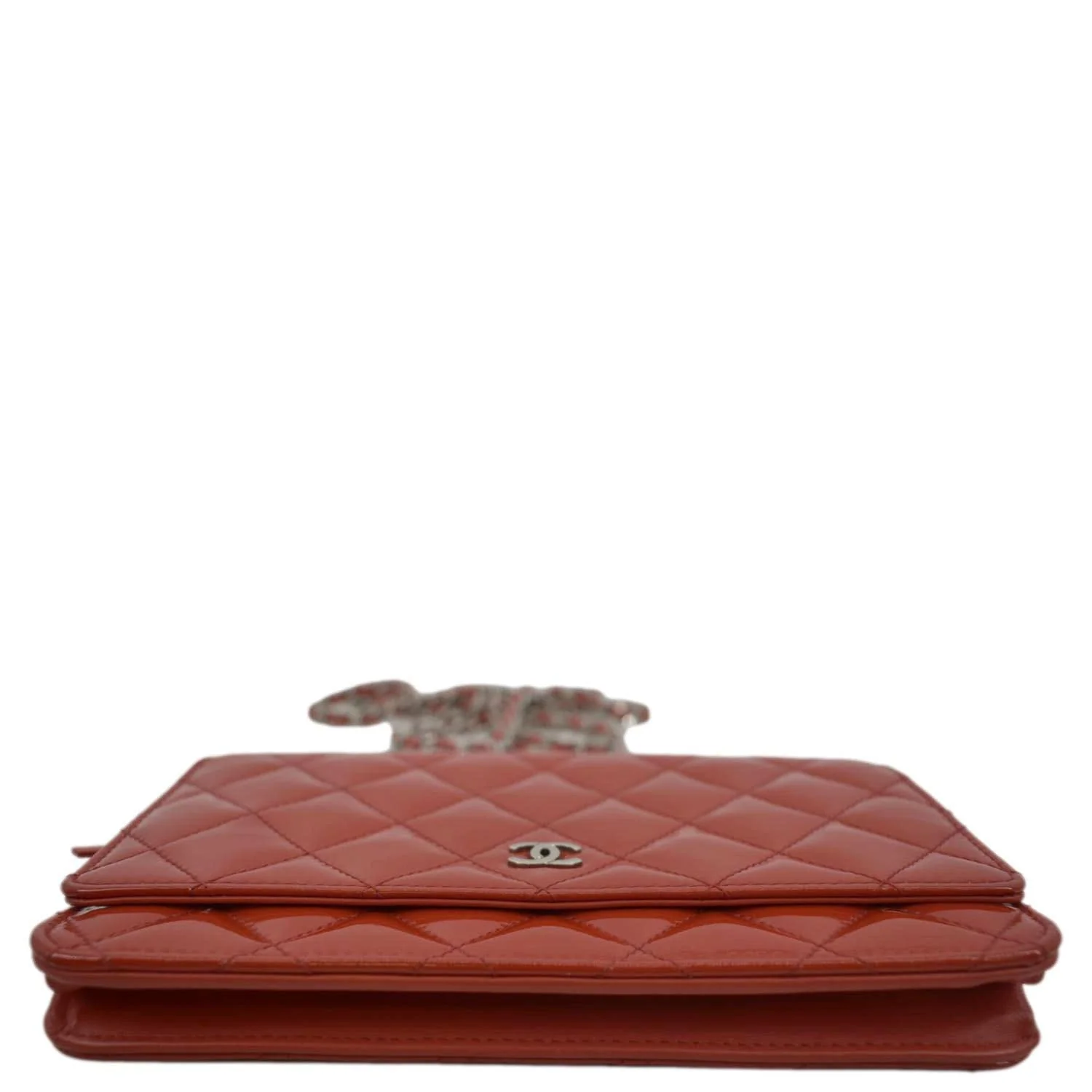 CHANEL WOC Quilted Leather Crossbody Wallet Red Orange - Image 10