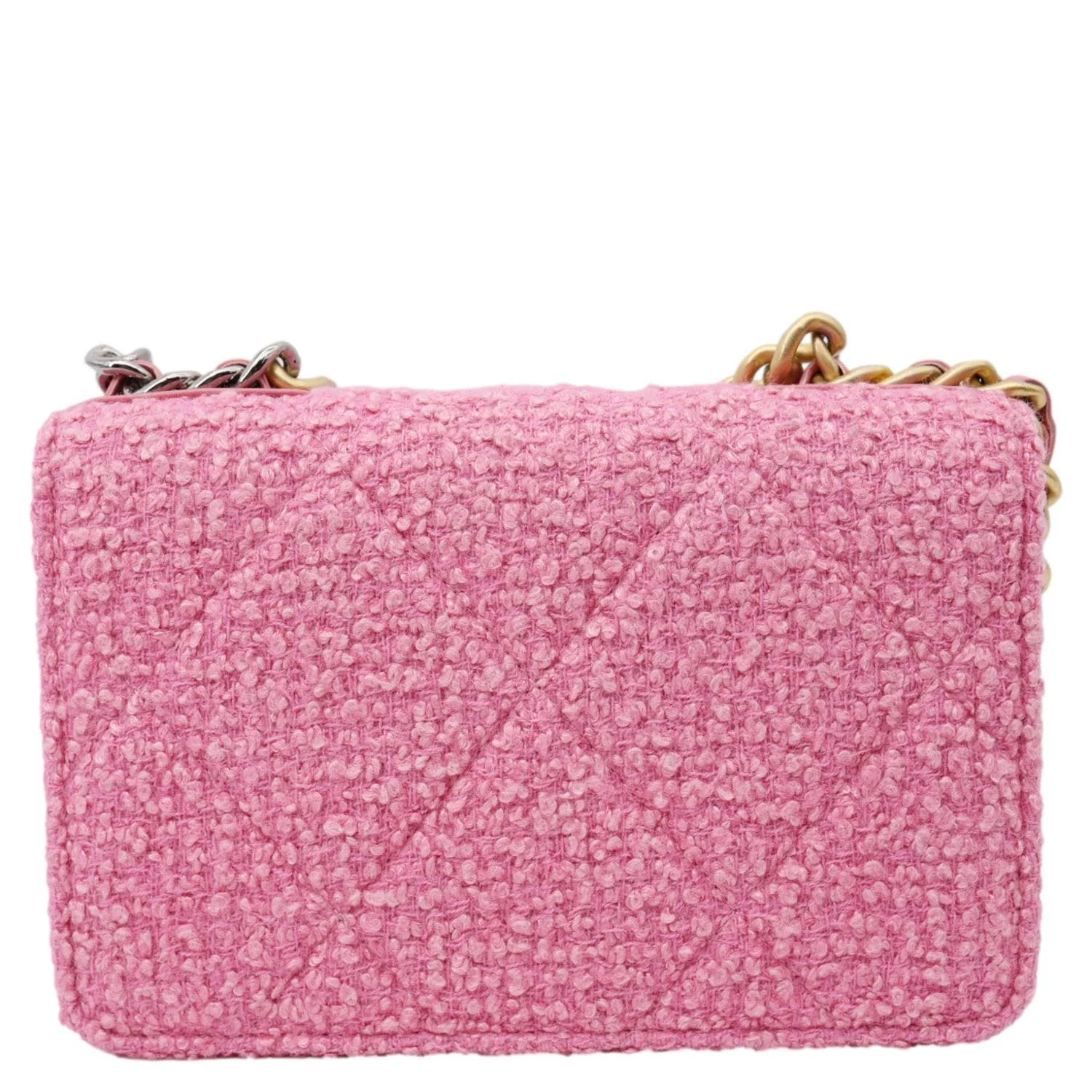 CHANEL 19 Flap Wool Tweed Wallet On Chain Shoulder Bag Pink - Image 5