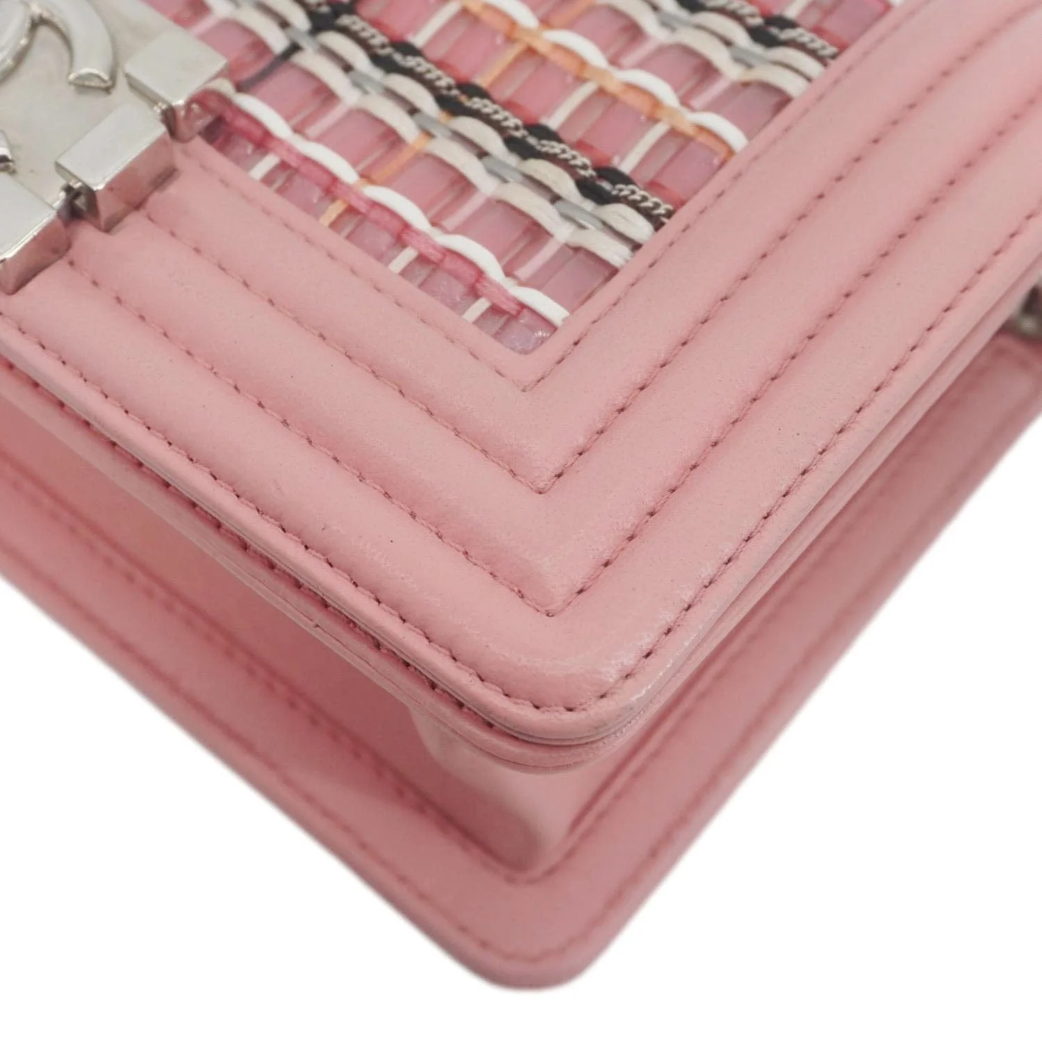 CHANEL Boy Flap Small  Woven Leather Shoulder Bag Pink - Image 7