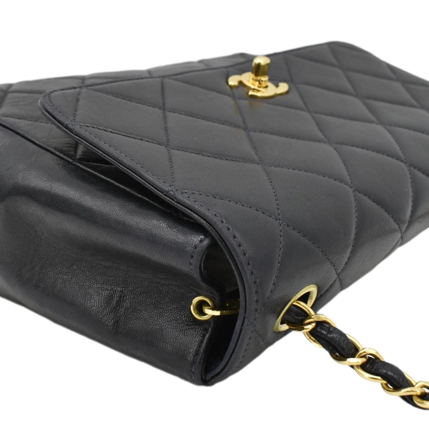 CHANEL Square CC Flap Vintage Quilted Leather Shoulder Bag Black - Image 6