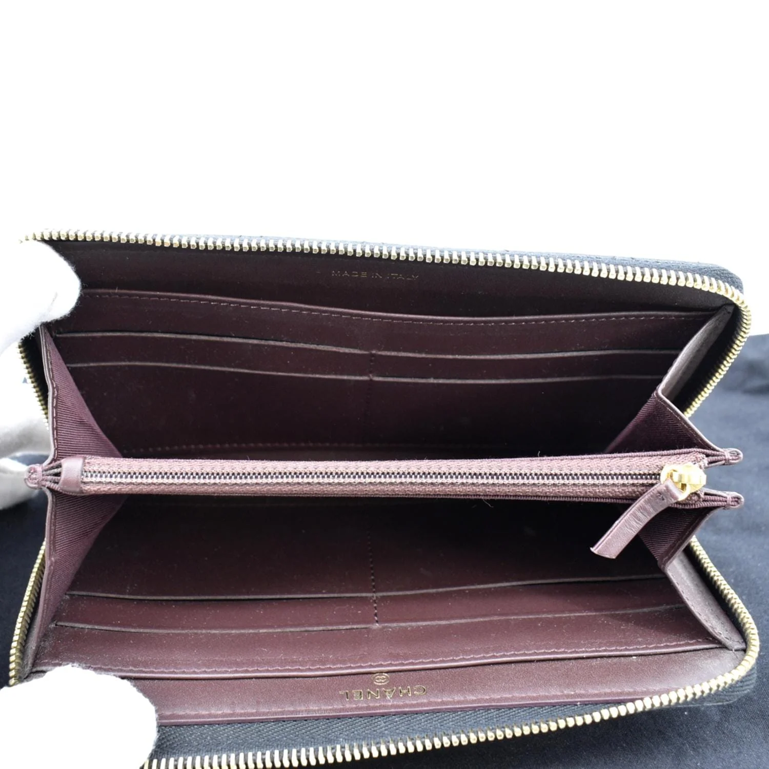 CHANEL Zip Around Quilted Caviar Leather Wallet Black - Image 10