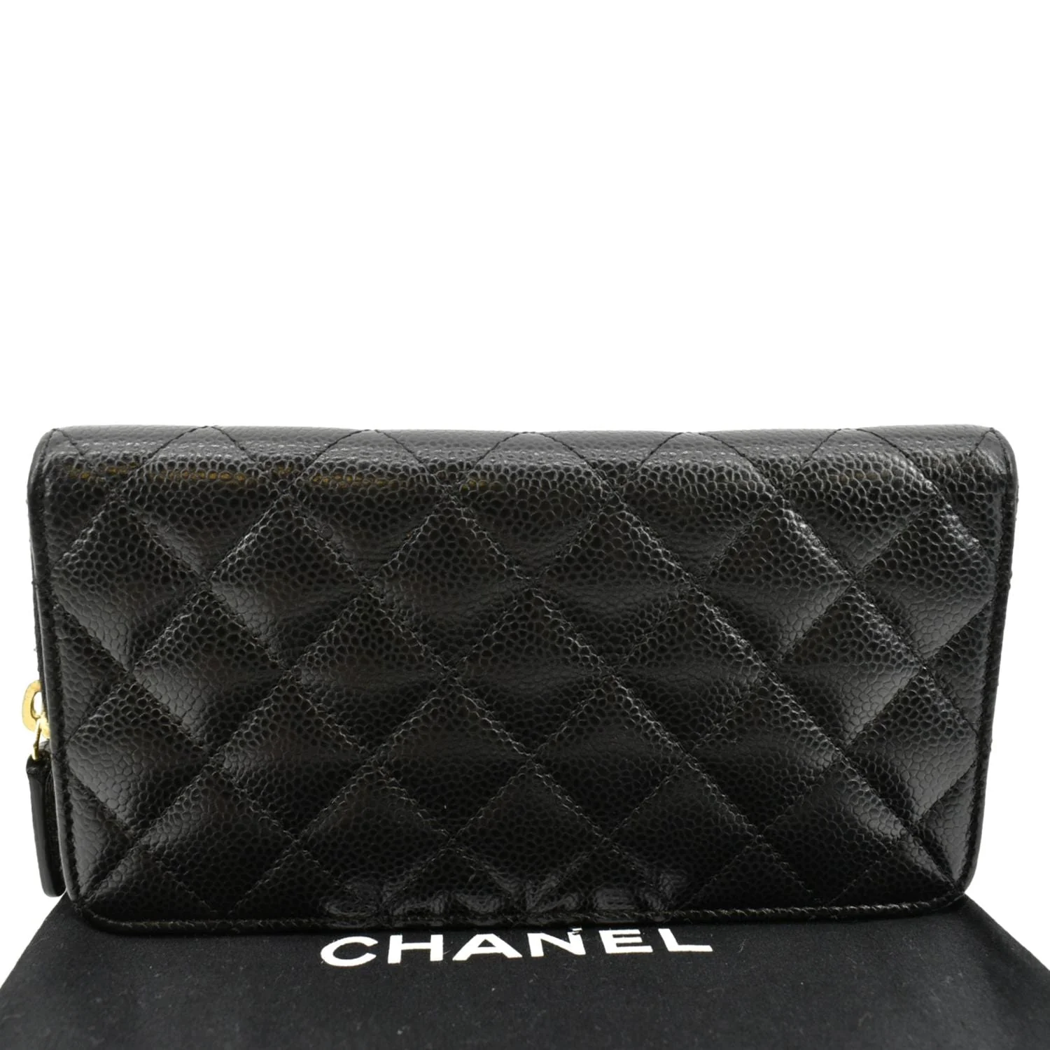 CHANEL Zip Around Quilted Caviar Leather Wallet Black - Image 3