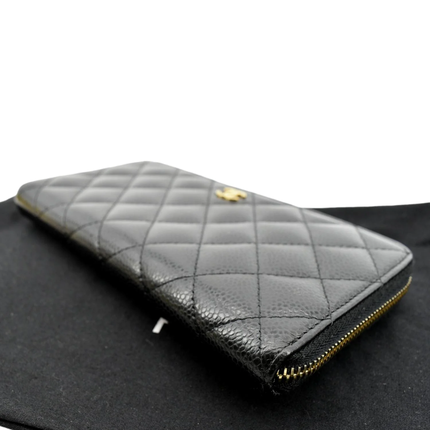 CHANEL Zip Around Quilted Caviar Leather Wallet Black - Image 5