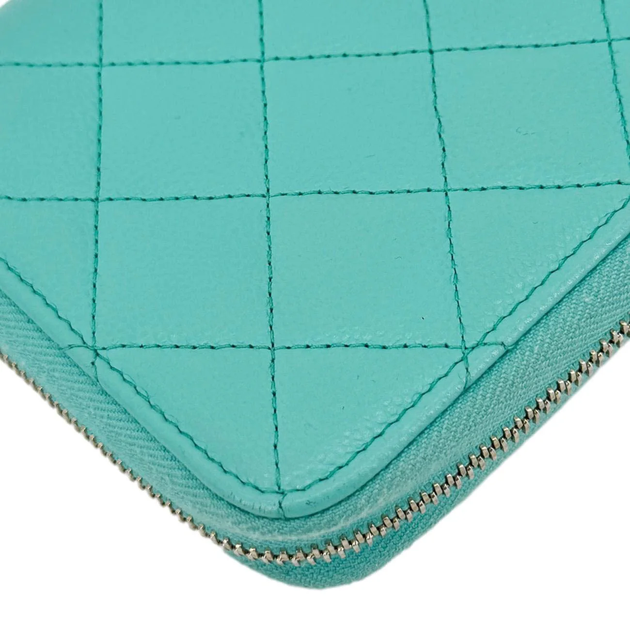 CHANEL Zip Around Quilted Caviar Leather Wallet Turquoise - Image 10