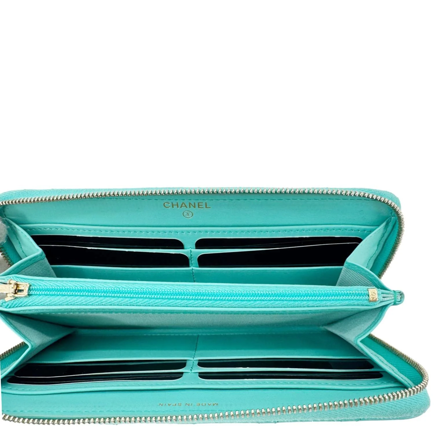 CHANEL Zip Around Quilted Caviar Leather Wallet Turquoise - Image 13