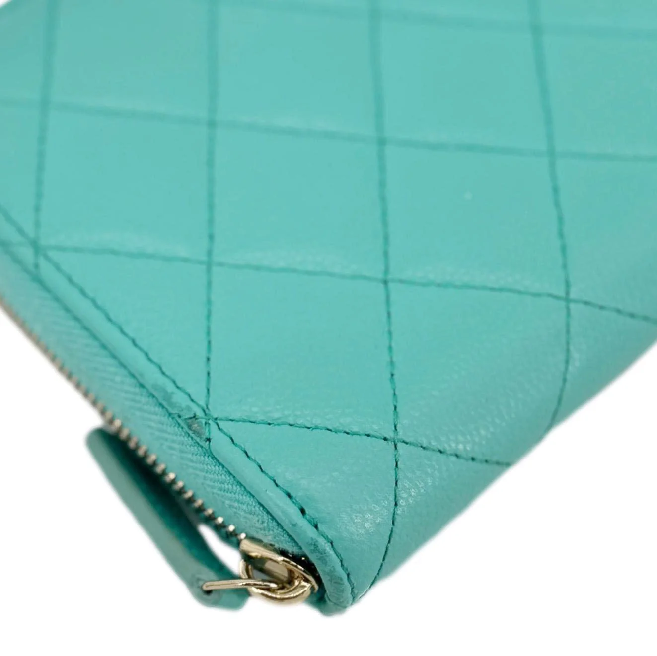CHANEL Zip Around Quilted Caviar Leather Wallet Turquoise - Image 7