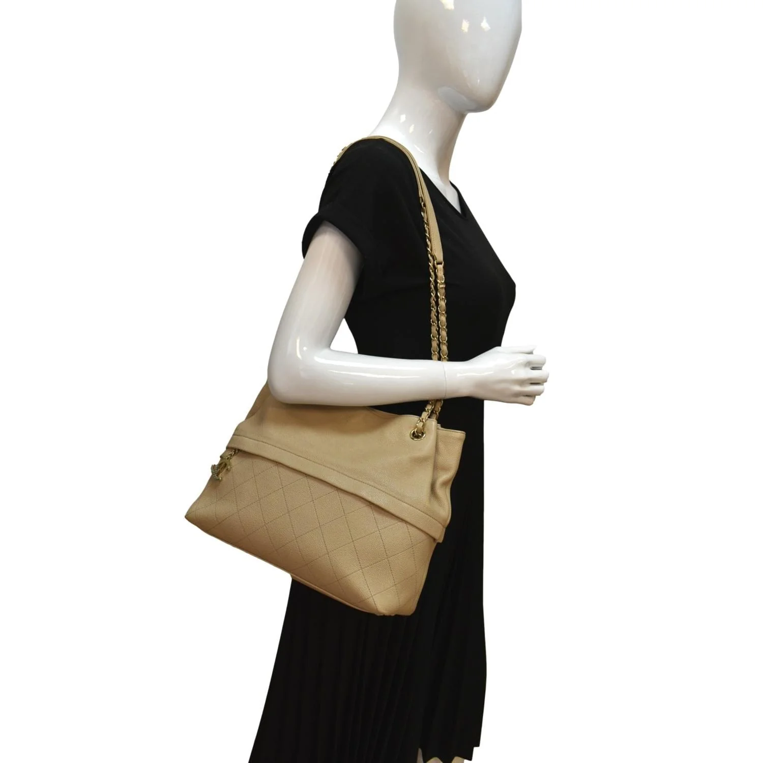 CHANEL Zip Carry Grained Calfskin Leather Shopping Tote Bag Beige - Image 2