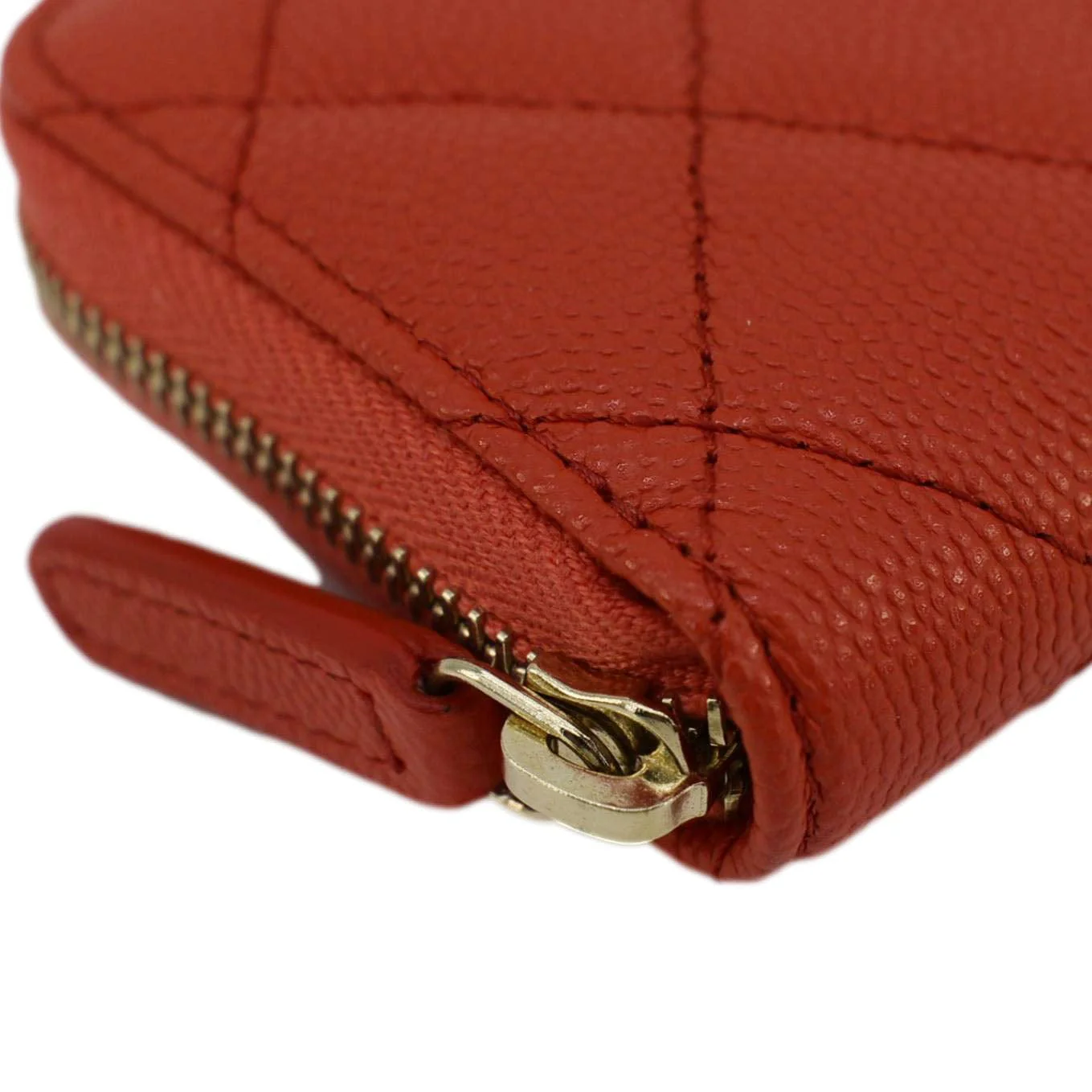 CHANEL Zipped Quilted Caviar Leather Coin Purse Red - Image 5