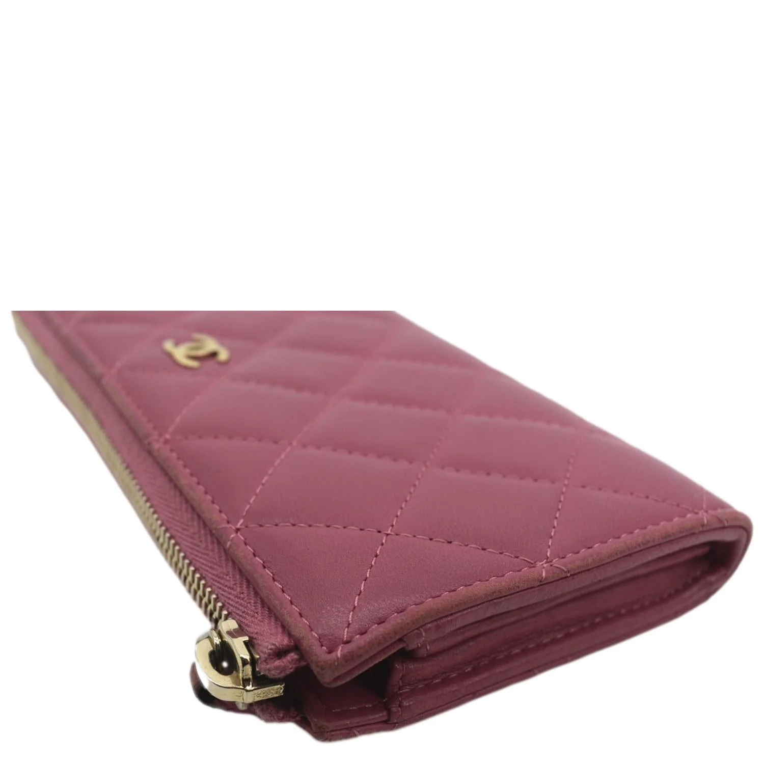 CHANEL CC Quilted Leather Zip Wallet Pink - Image 4