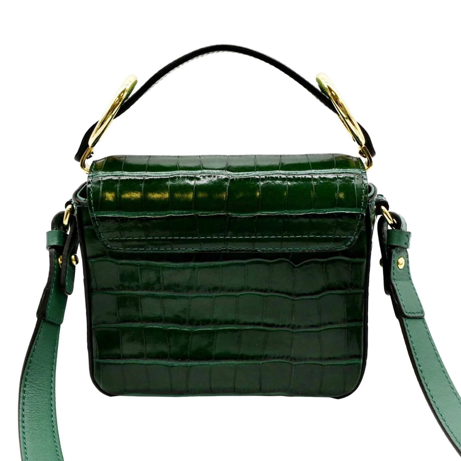 CHLOE Mini C Flap Double Carry Embossed Leather Crossbody Bag Green - Image 3