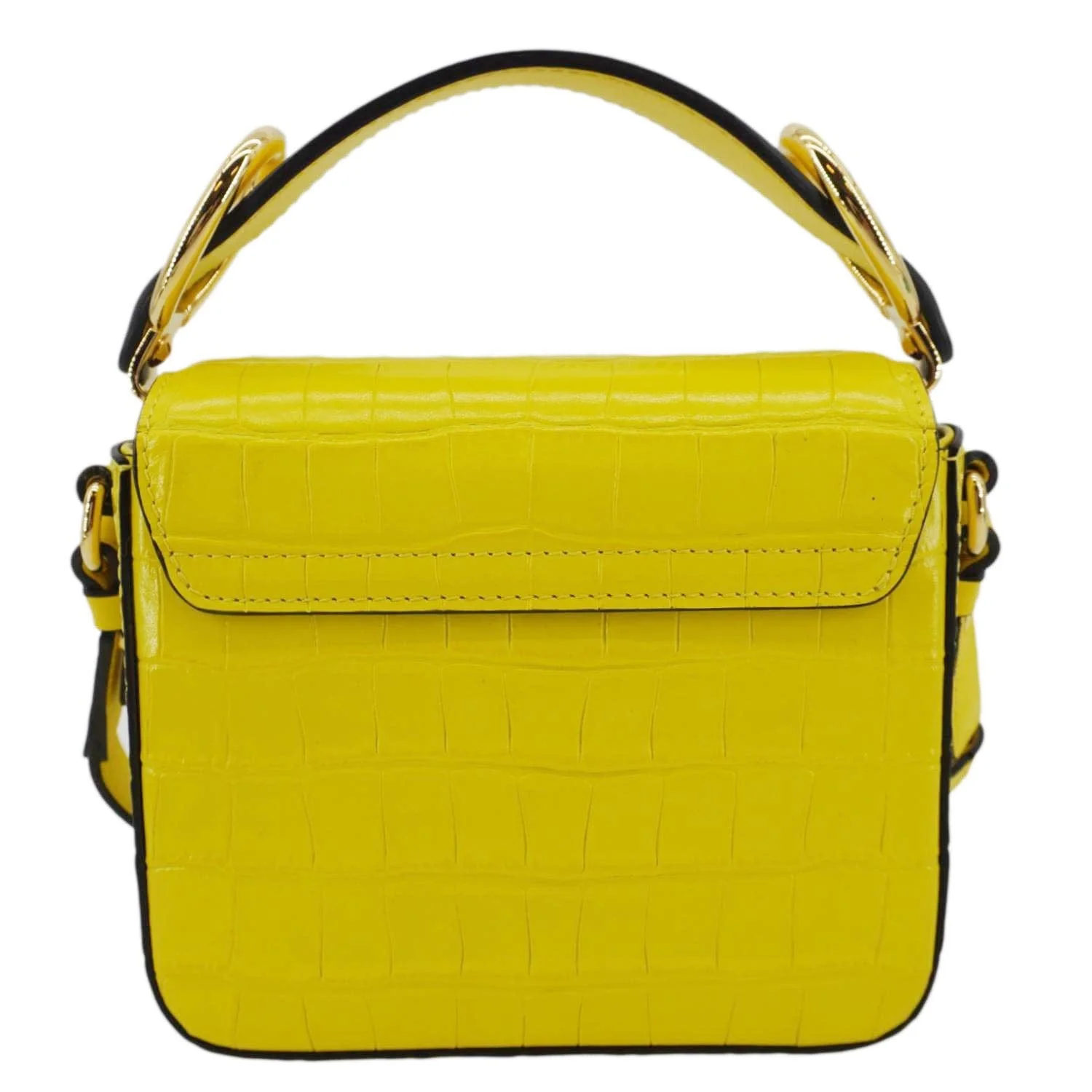 CHLOE C Flap Mini Double Carry Embossed Leather Shoulder Bag Yellow - Image 5