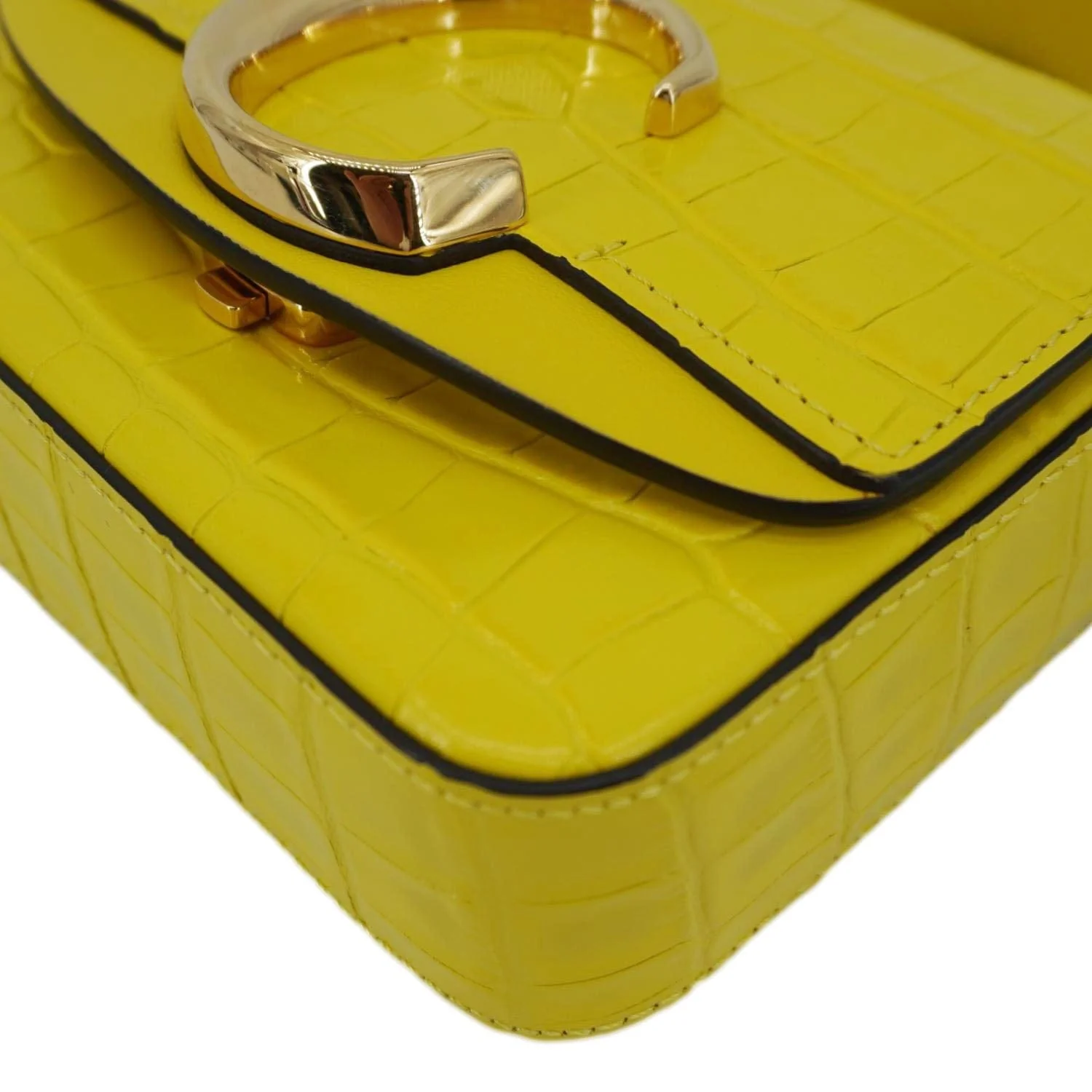 CHLOE C Flap Mini Double Carry Embossed Leather Shoulder Bag Yellow - Image 9