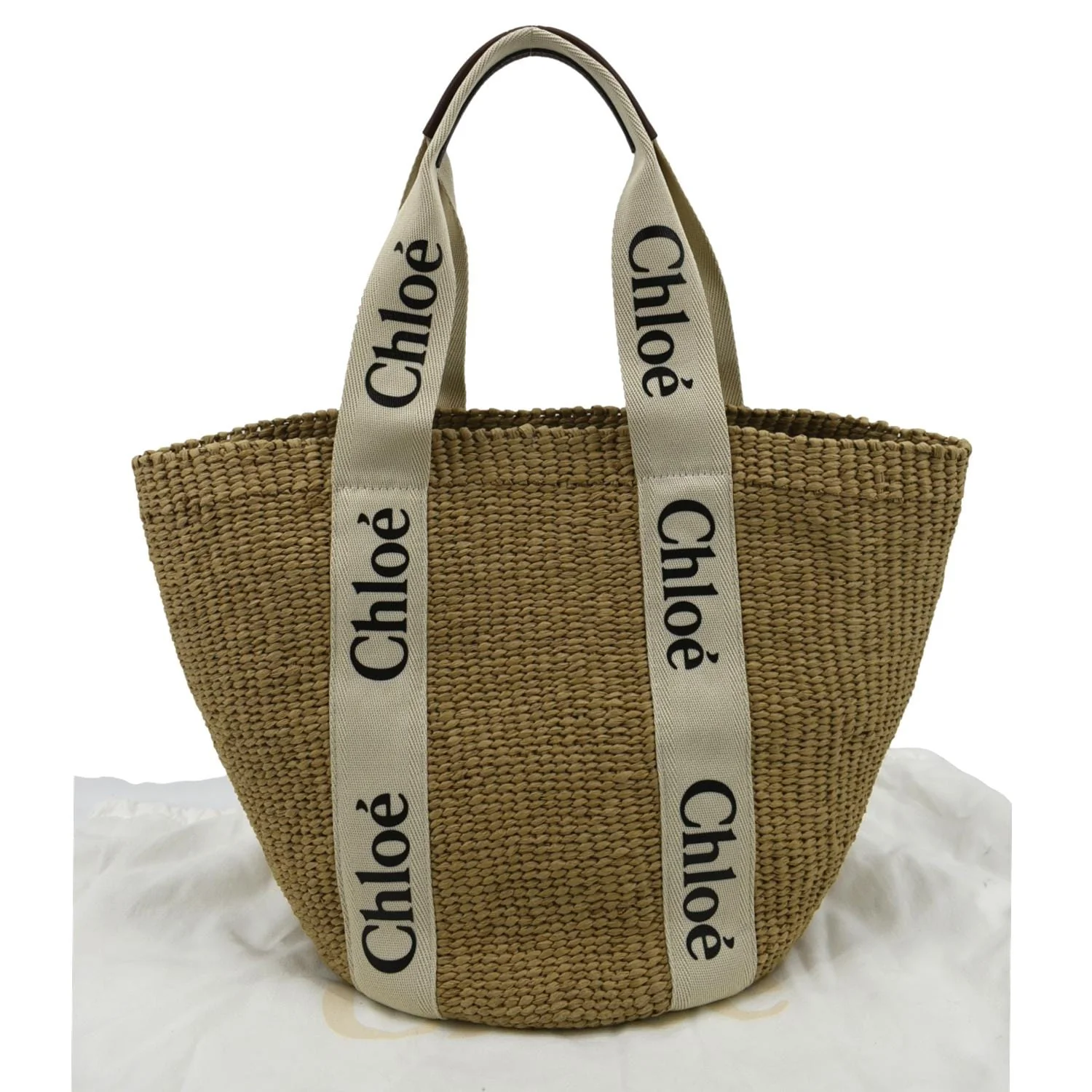 CHLOE Woody Large Raffia Basket Tote Bag Beige - Image 4