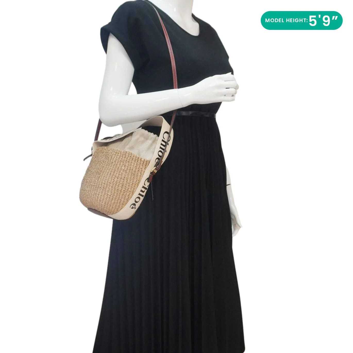CHLOE Woody Raffia Basket Tote Bag Brown - Image 2