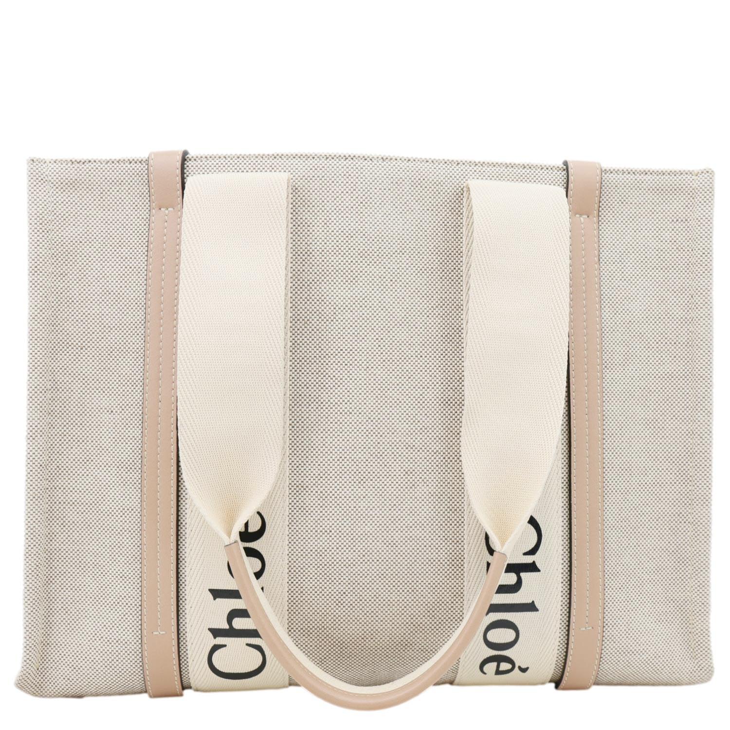 CHLOE Woody Linen Canvas Tote Bag Beige - Image 4