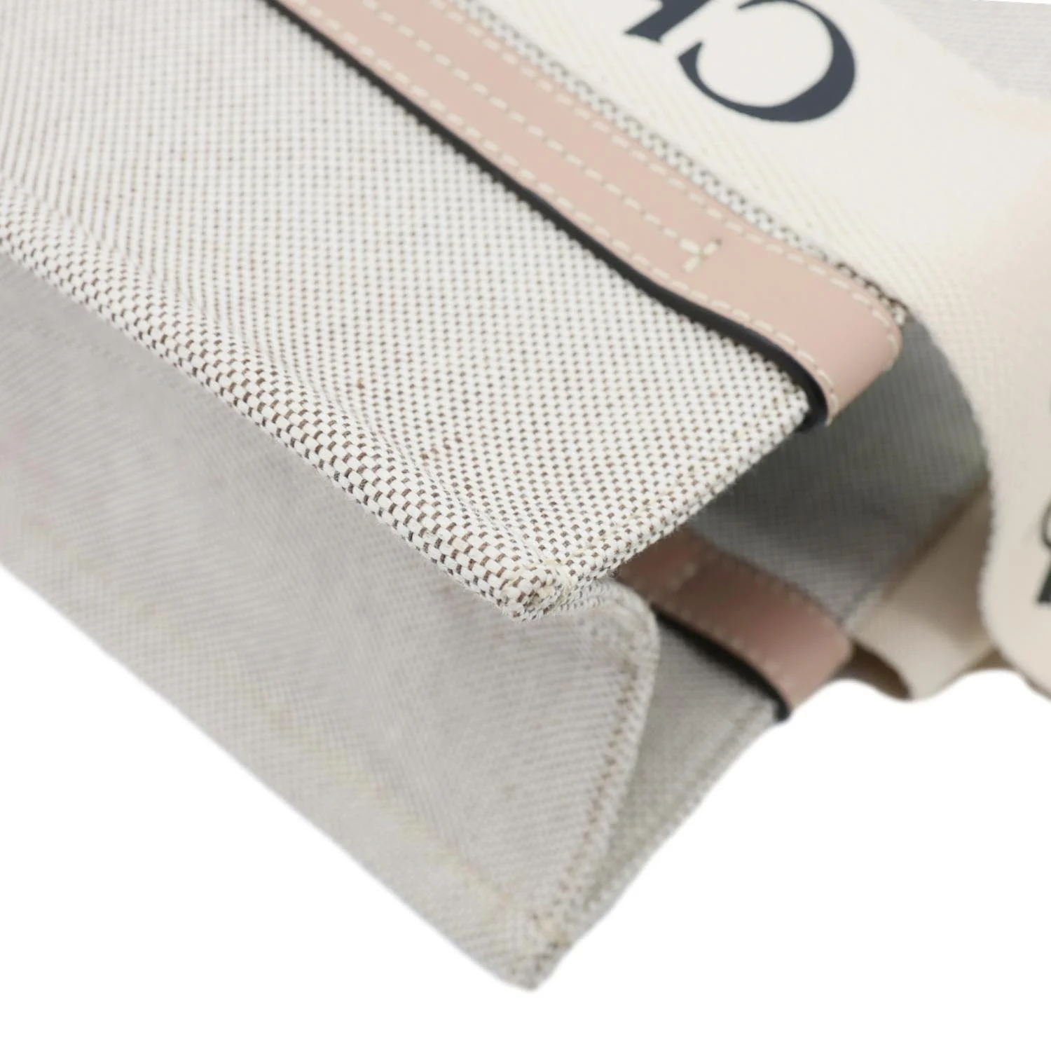 CHLOE Woody Linen Canvas Tote Bag Beige - Image 5