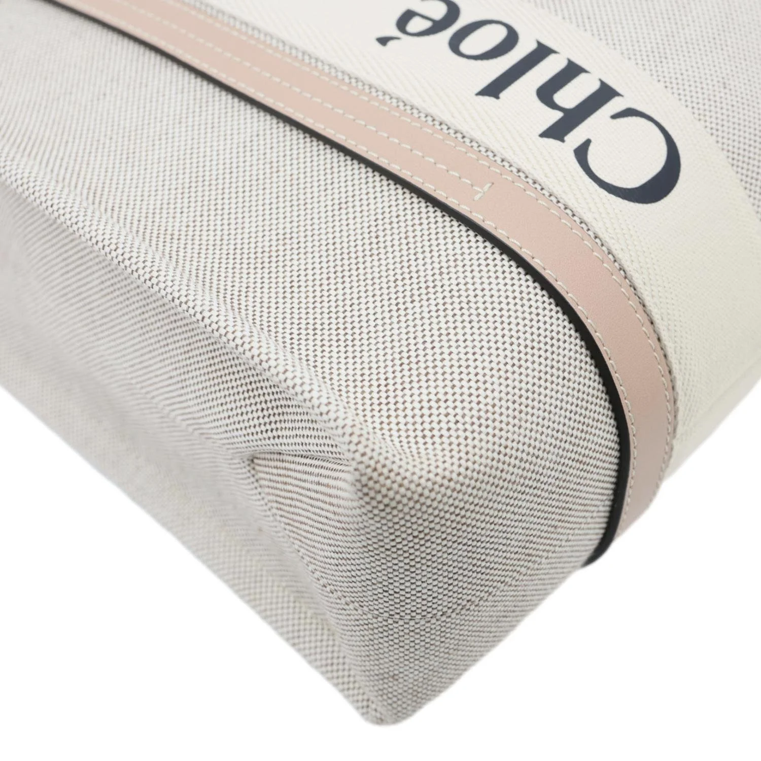 CHLOE Woody Linen Canvas Tote Bag Beige - Image 8