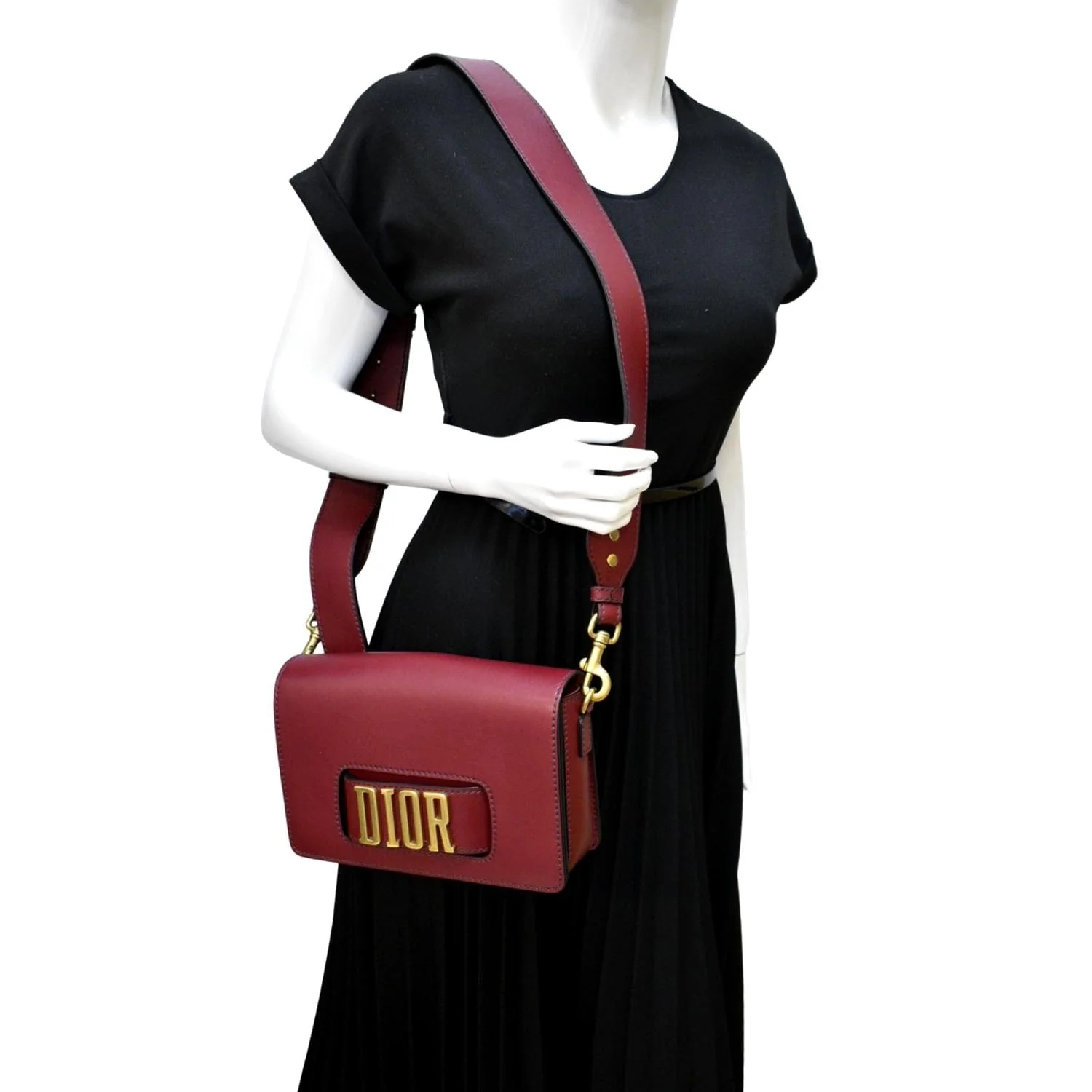 CHRISTIAN DIOR Dio(r)evolution Flap Calfskin Shoulder Bag Dark Red - Image 2