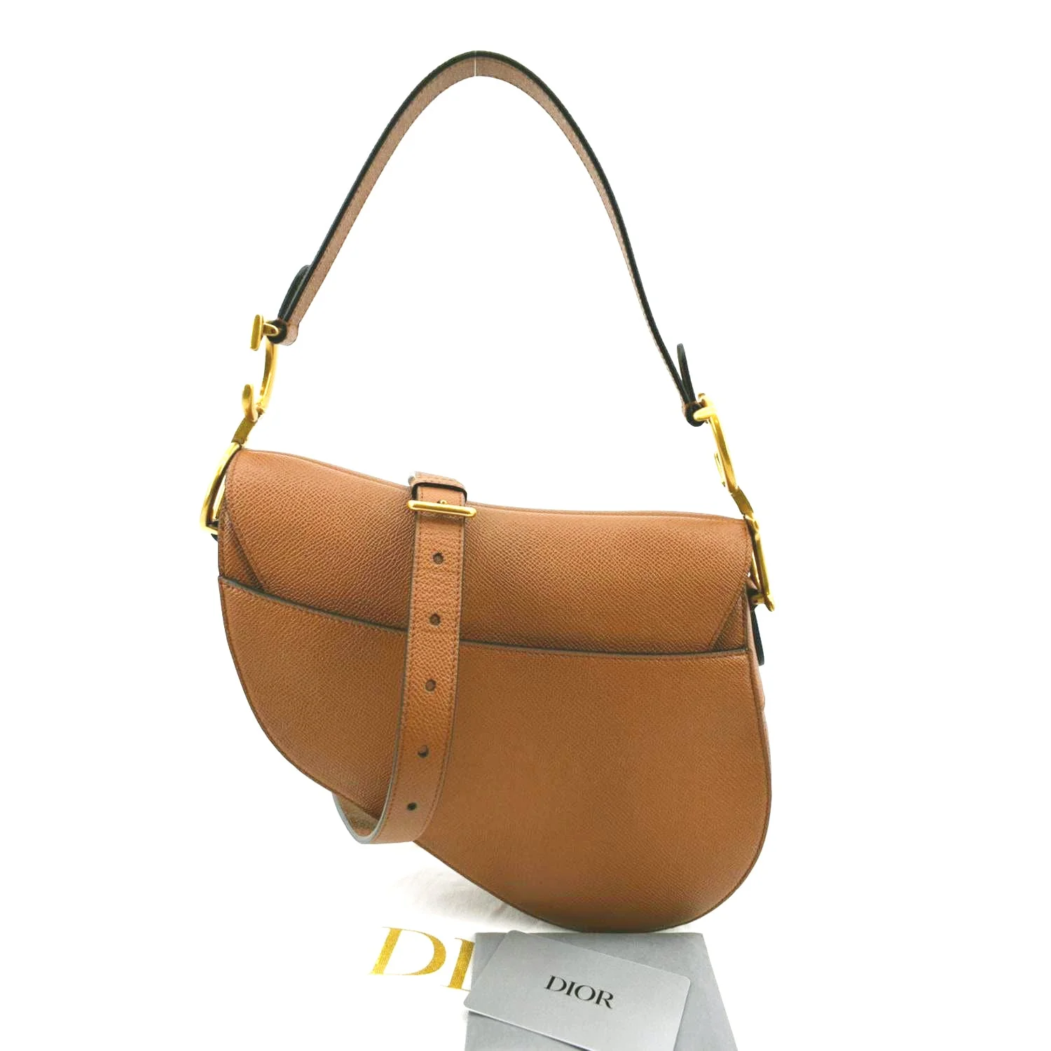 CHRISTIAN DIOR Saddle Grained Calfskin Leather Satchel Bag Cognac - Image 3
