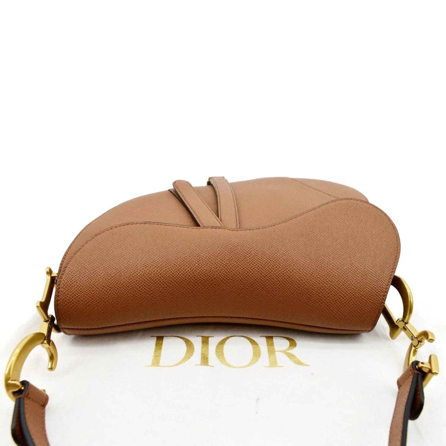 CHRISTIAN DIOR Saddle Grained Calfskin Leather Satchel Bag Cognac - Image 4