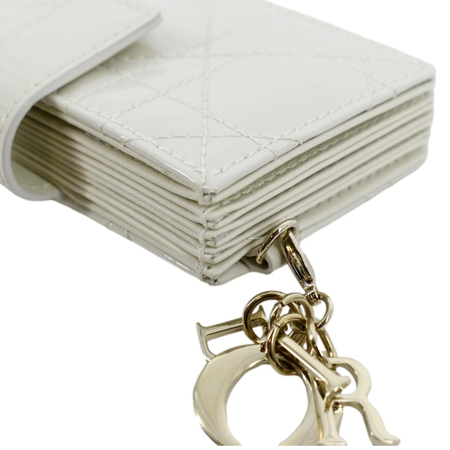 CHRISTIAN DIOR 5 Gusset Patent Leather Card Holder Cream - Image 8