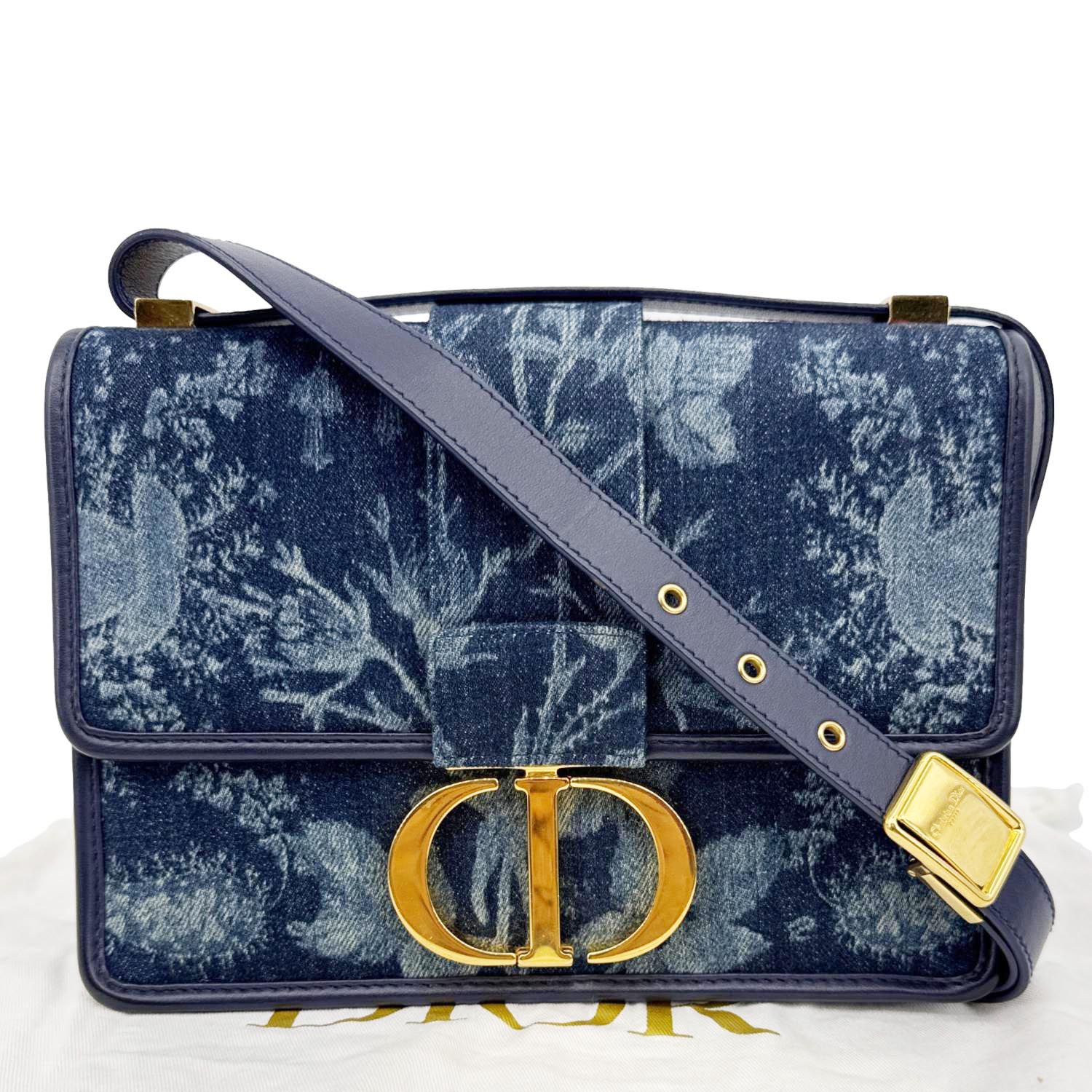 CHRISTIAN DIOR Montaigne 30 Flowers Print Denim Shoulder Bag Blue - Image 3