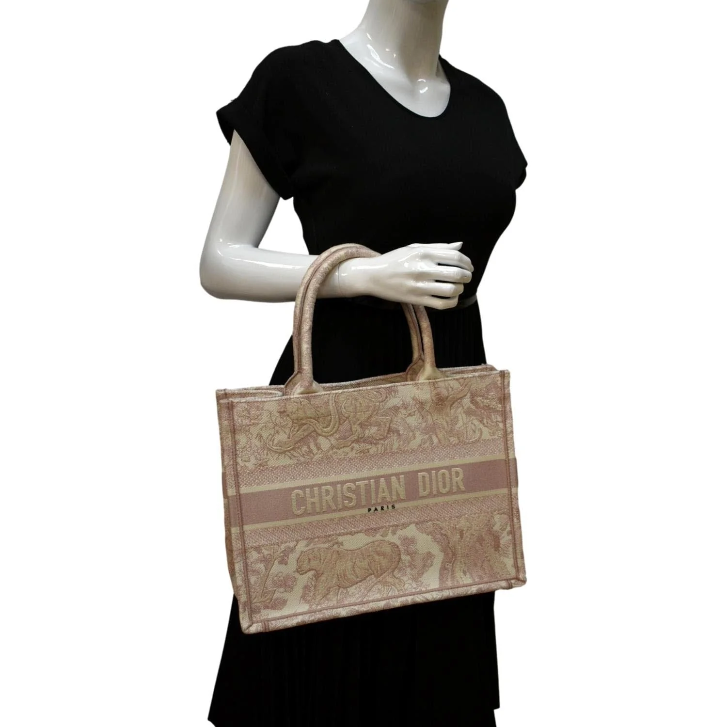 CHRISTIAN DIOR Book Toile de Jouy Motif Embroidery Canvas Tote Bag Pink - Image 2
