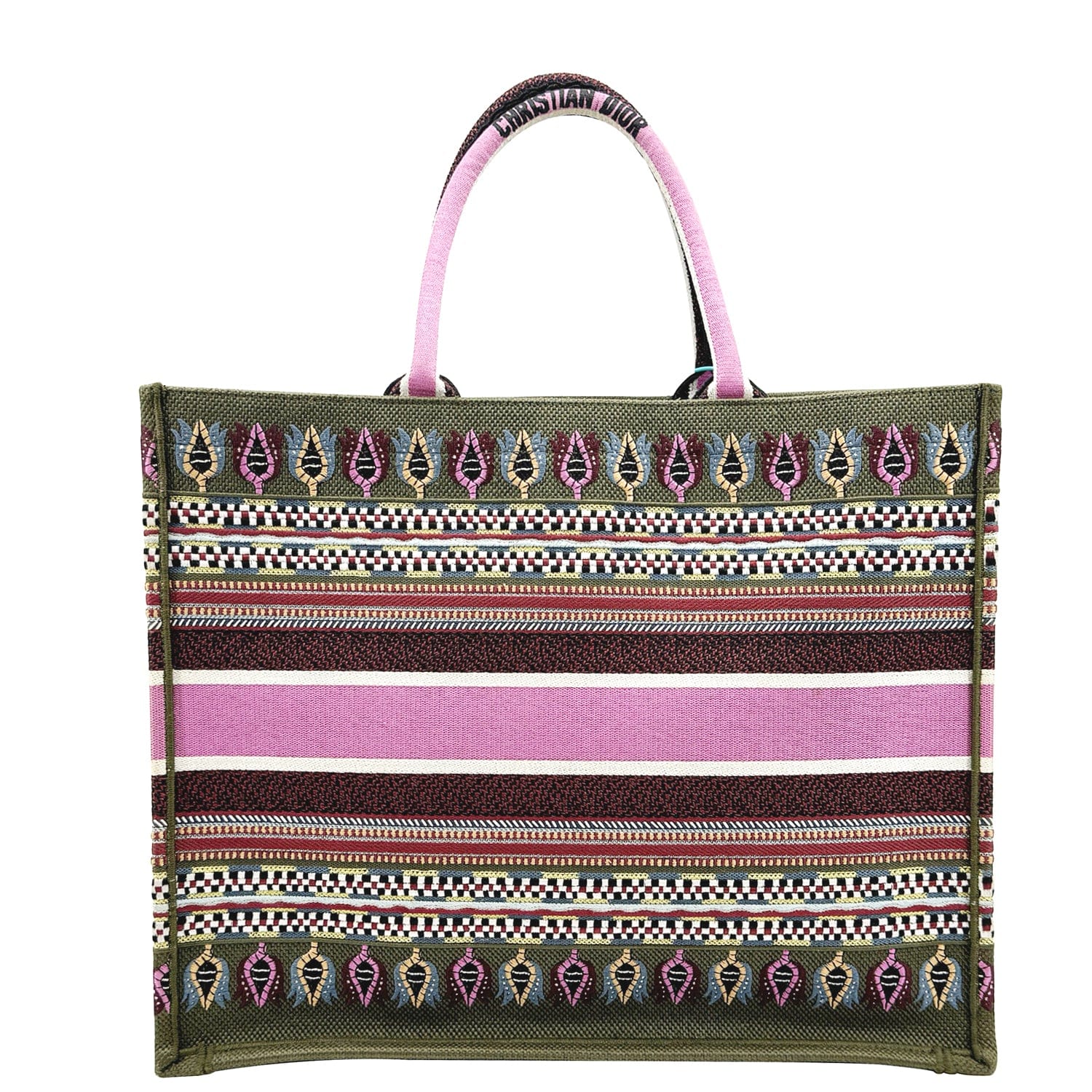 CHRISTIAN DIOR Large Book Embroidered Canvas Tote Bag Pink - Image 3