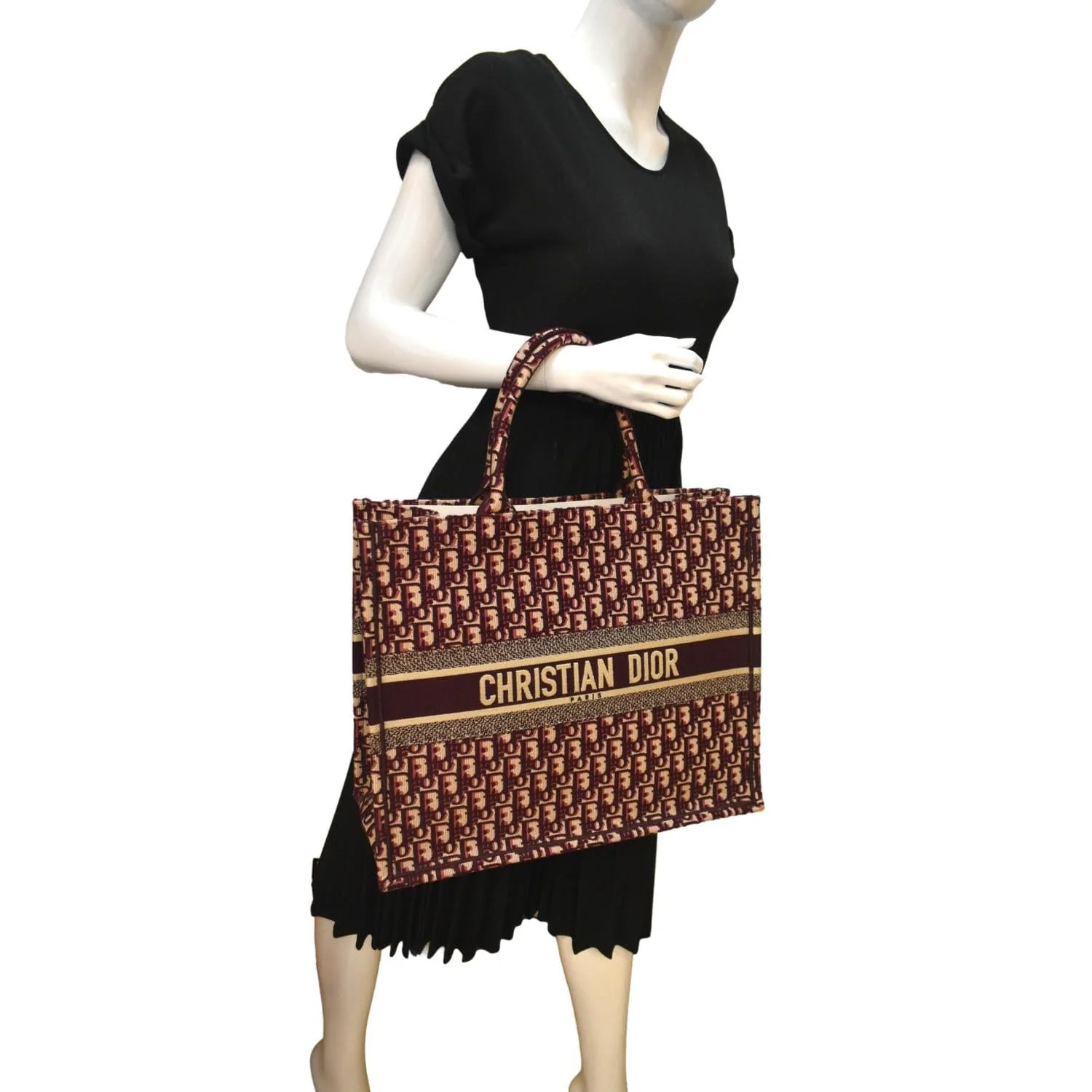 CHRISTIAN DIOR Book Oblique Embroidered Canvas Tote Bag Burgundy - Hot Deals - Image 2