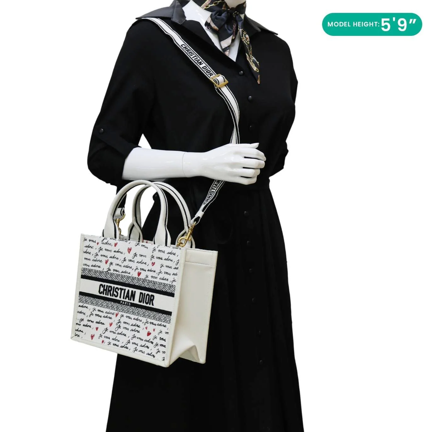 CHRISTIAN DIOR Book Small Dioramour Je Vous Adore Embroidered Canvas Tote Bag White - Image 2
