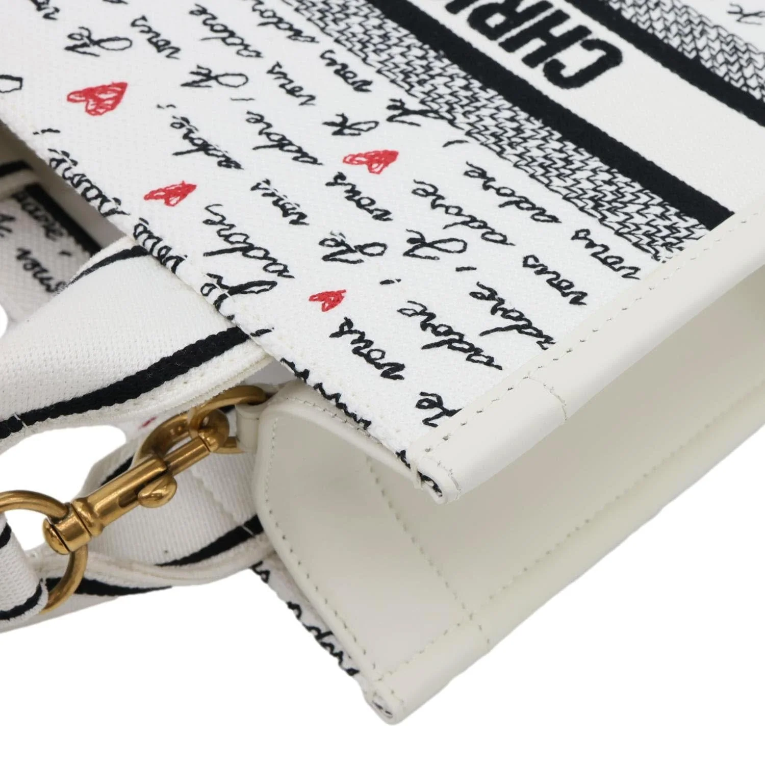 CHRISTIAN DIOR Book Small Dioramour Je Vous Adore Embroidered Canvas Tote Bag White - Image 6