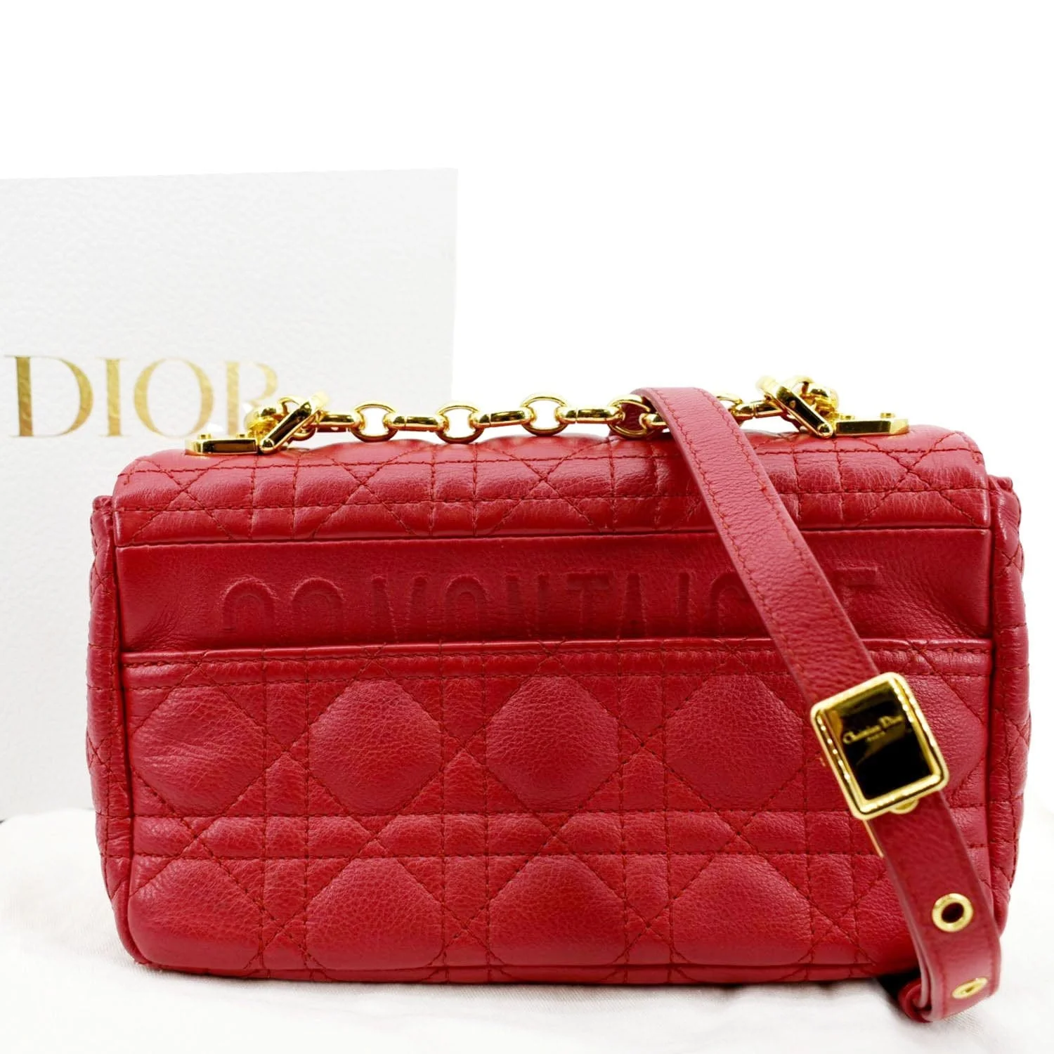 CHRISTIAN DIOR Caro Cannage Calfskin Leather Shoulder Bag Red - Image 3