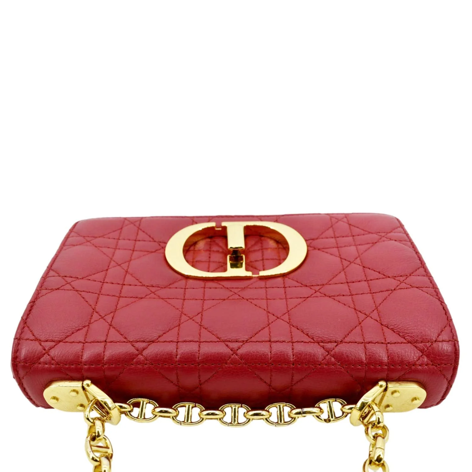 CHRISTIAN DIOR Caro Cannage Calfskin Leather Shoulder Bag Red - Image 4
