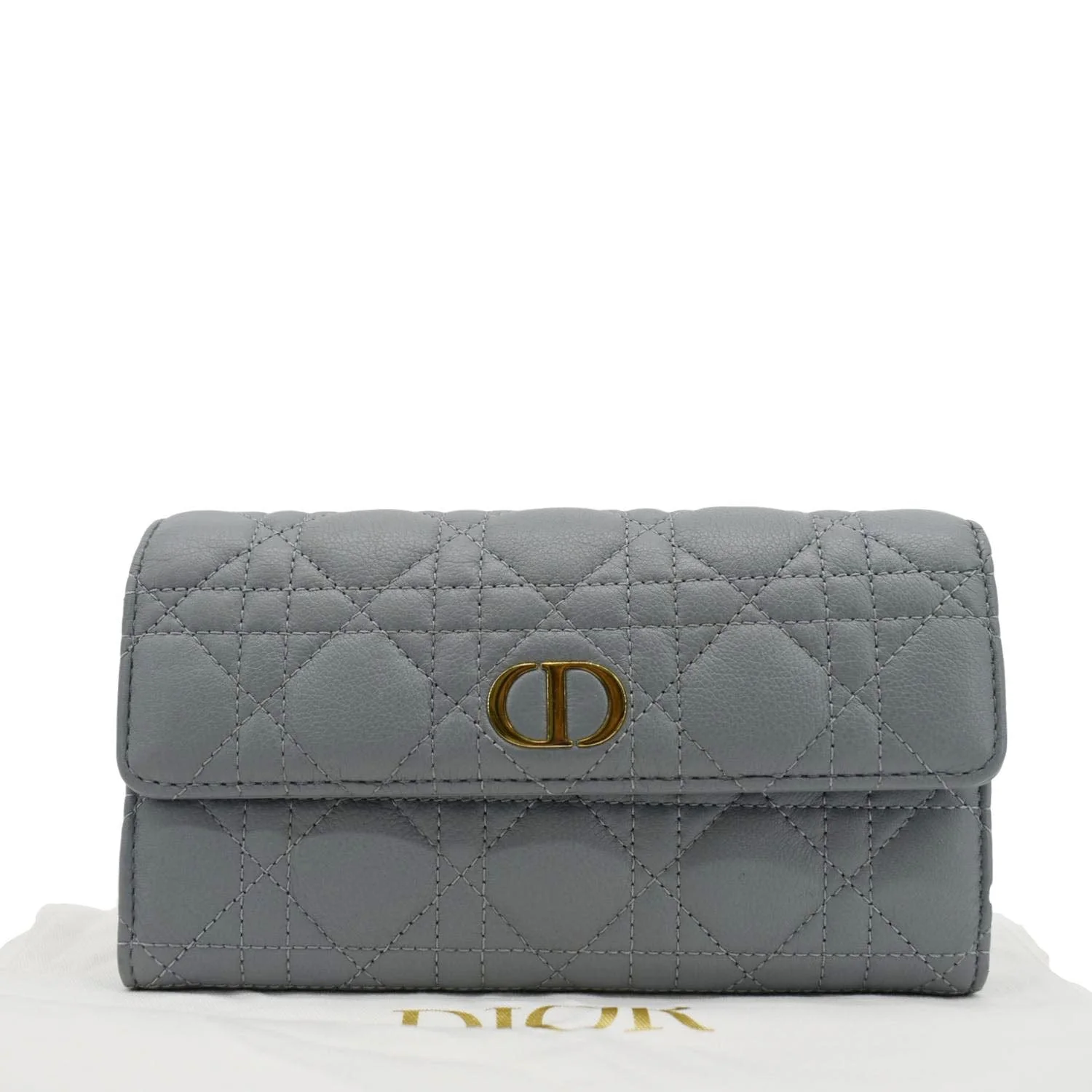CHRISTIAN DIOR Caro Orchid Cannage Calfskin leather Long Wallet Gray - Image 3