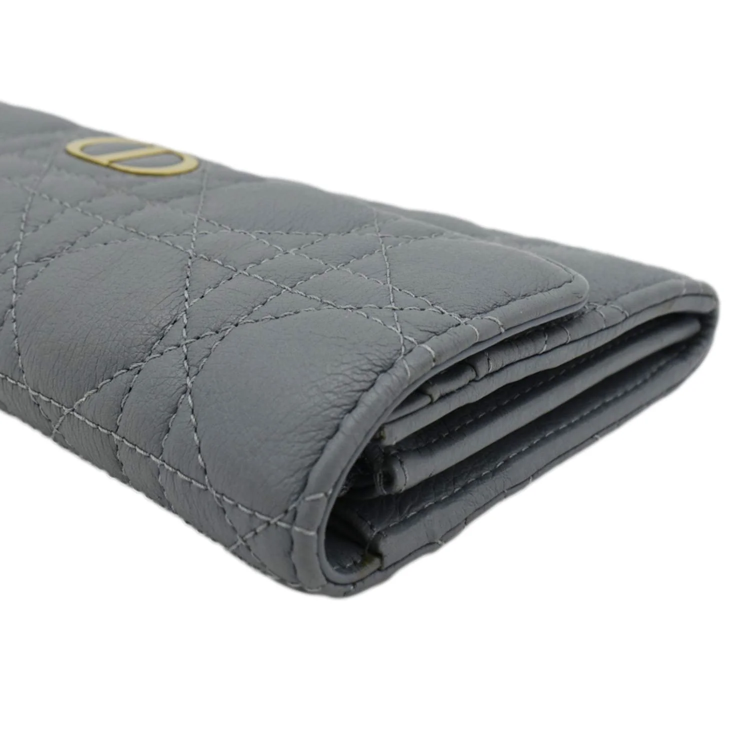 CHRISTIAN DIOR Caro Orchid Cannage Calfskin leather Long Wallet Gray - Image 6