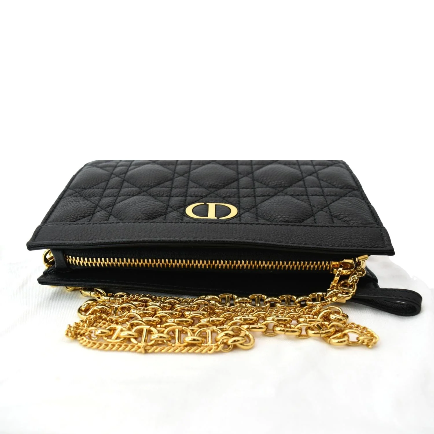 CHRISTIAN DIOR Caro Cannage Calfskin Zipped Pouch Black - Image 4