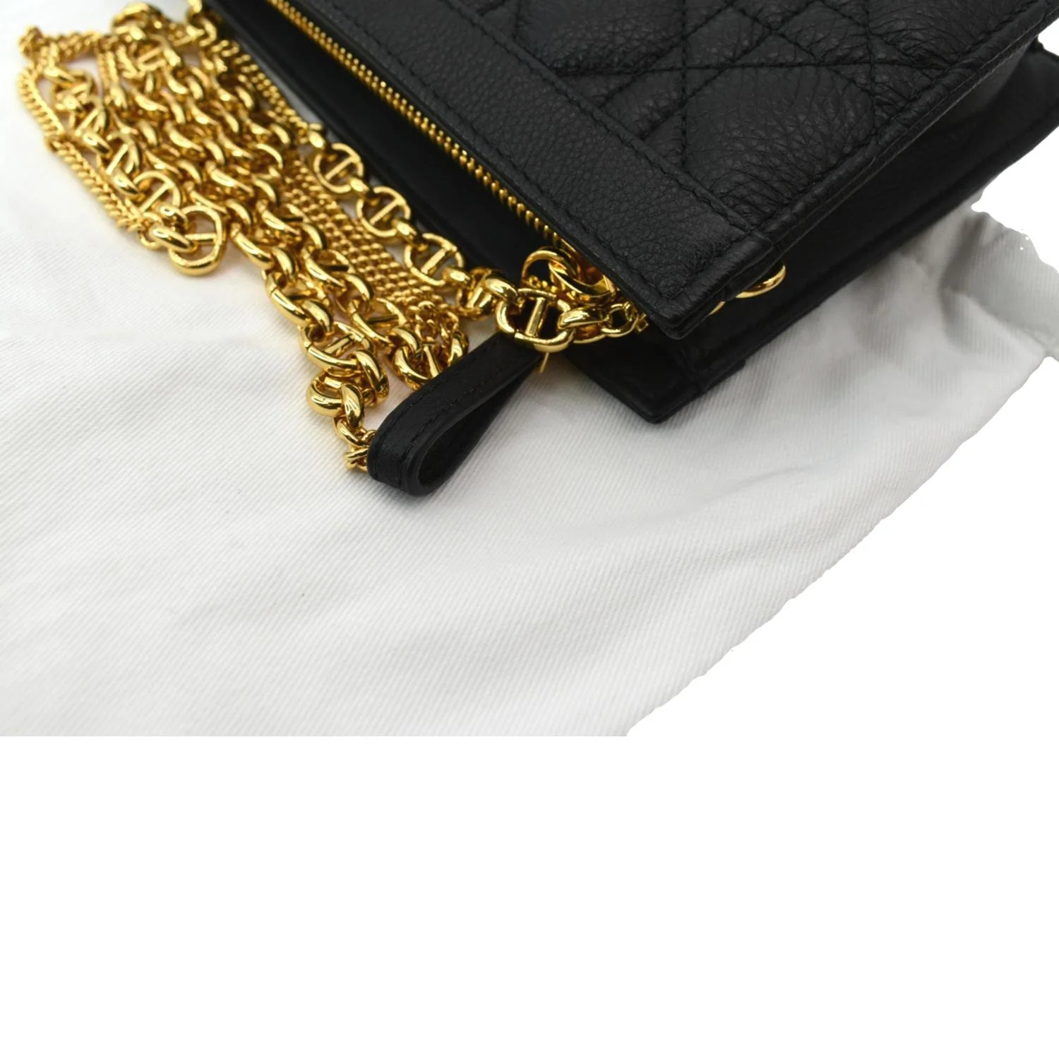 CHRISTIAN DIOR Caro Cannage Calfskin Zipped Pouch Black - Image 5
