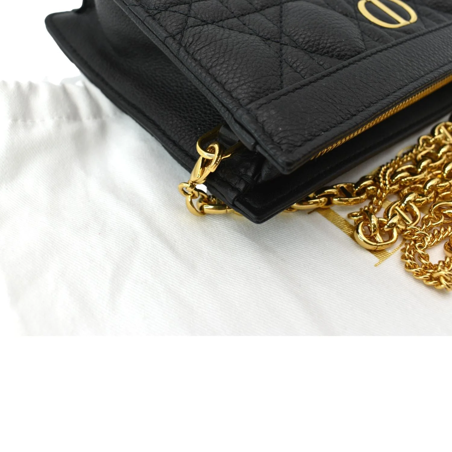 CHRISTIAN DIOR Caro Cannage Calfskin Zipped Pouch Black - Image 6