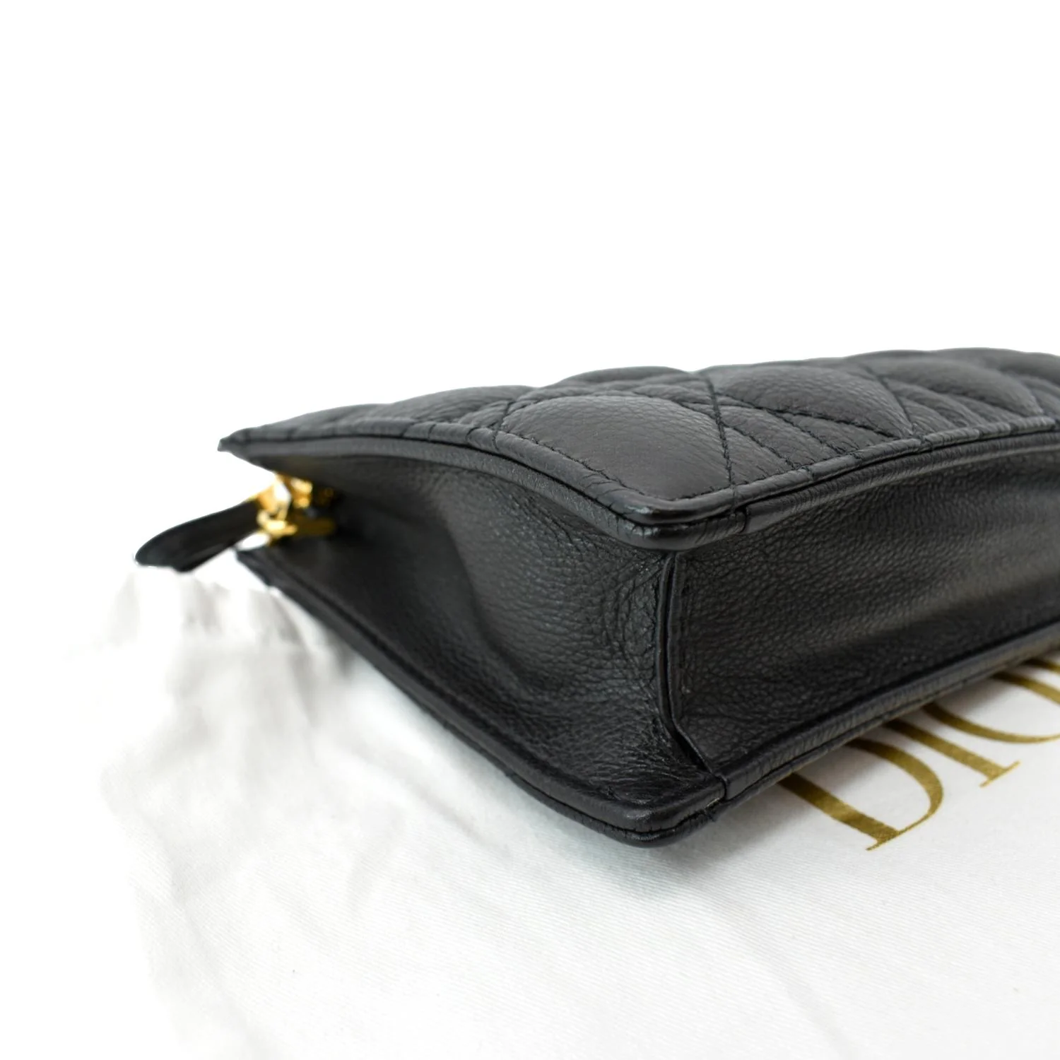CHRISTIAN DIOR Caro Cannage Calfskin Zipped Pouch Black - Image 9